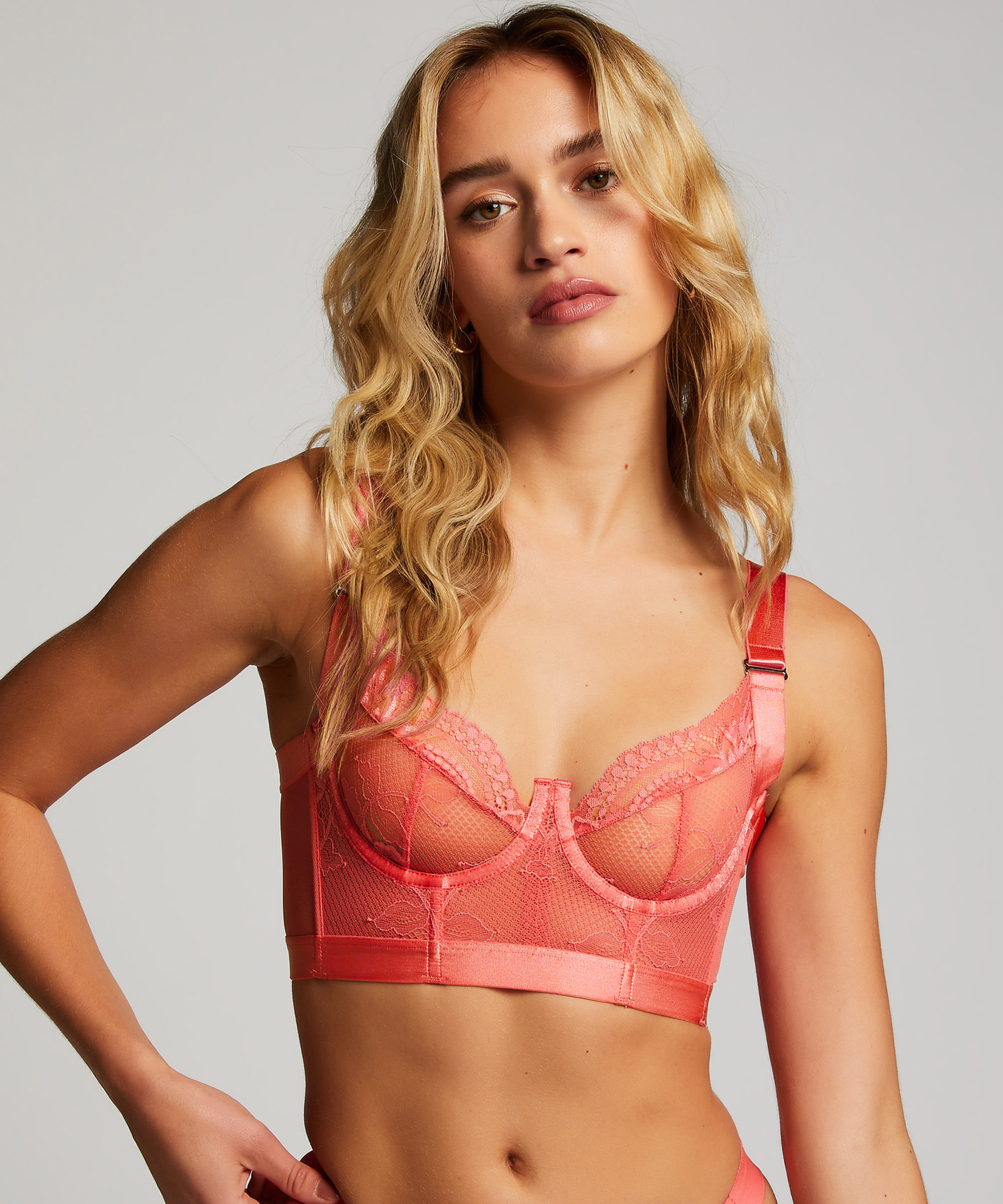 Hana Non-Padded Underwired Longline Bra, Pink, main