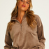 Velour top with long sleeves, Brown
