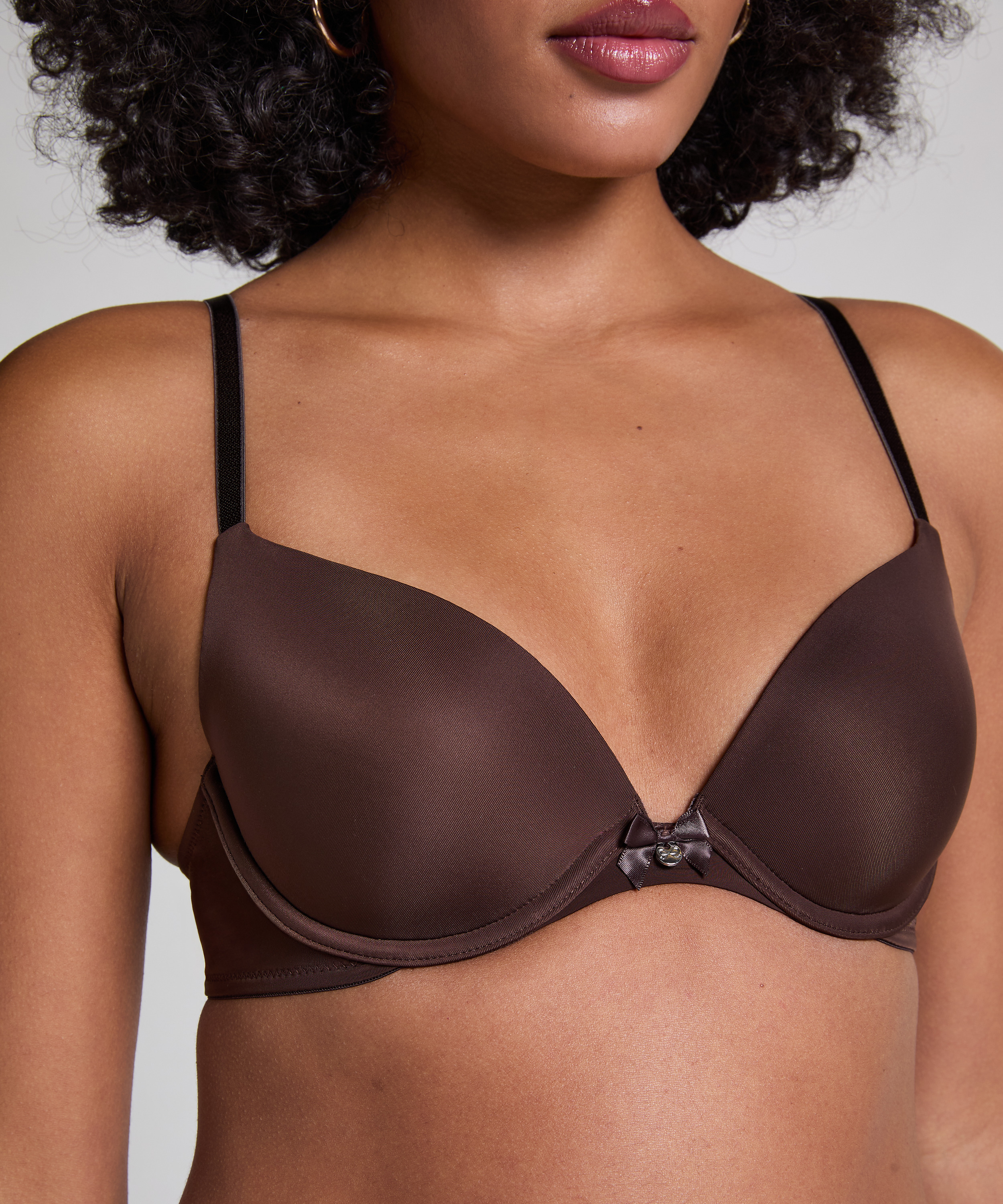 Plunge Padded Underwired Bra, Brown, main