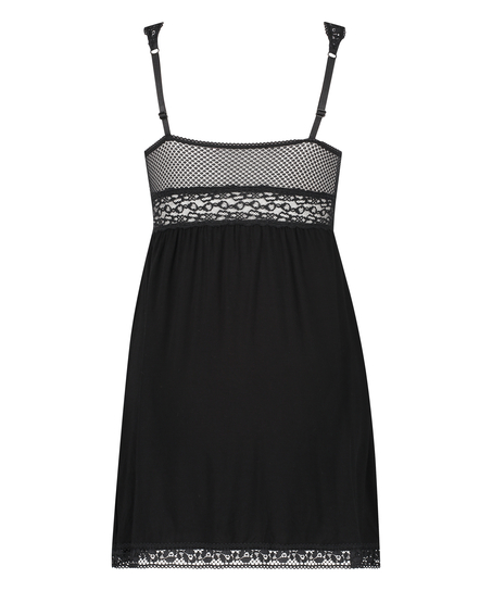 Grafic jersey lace slip dress, Black