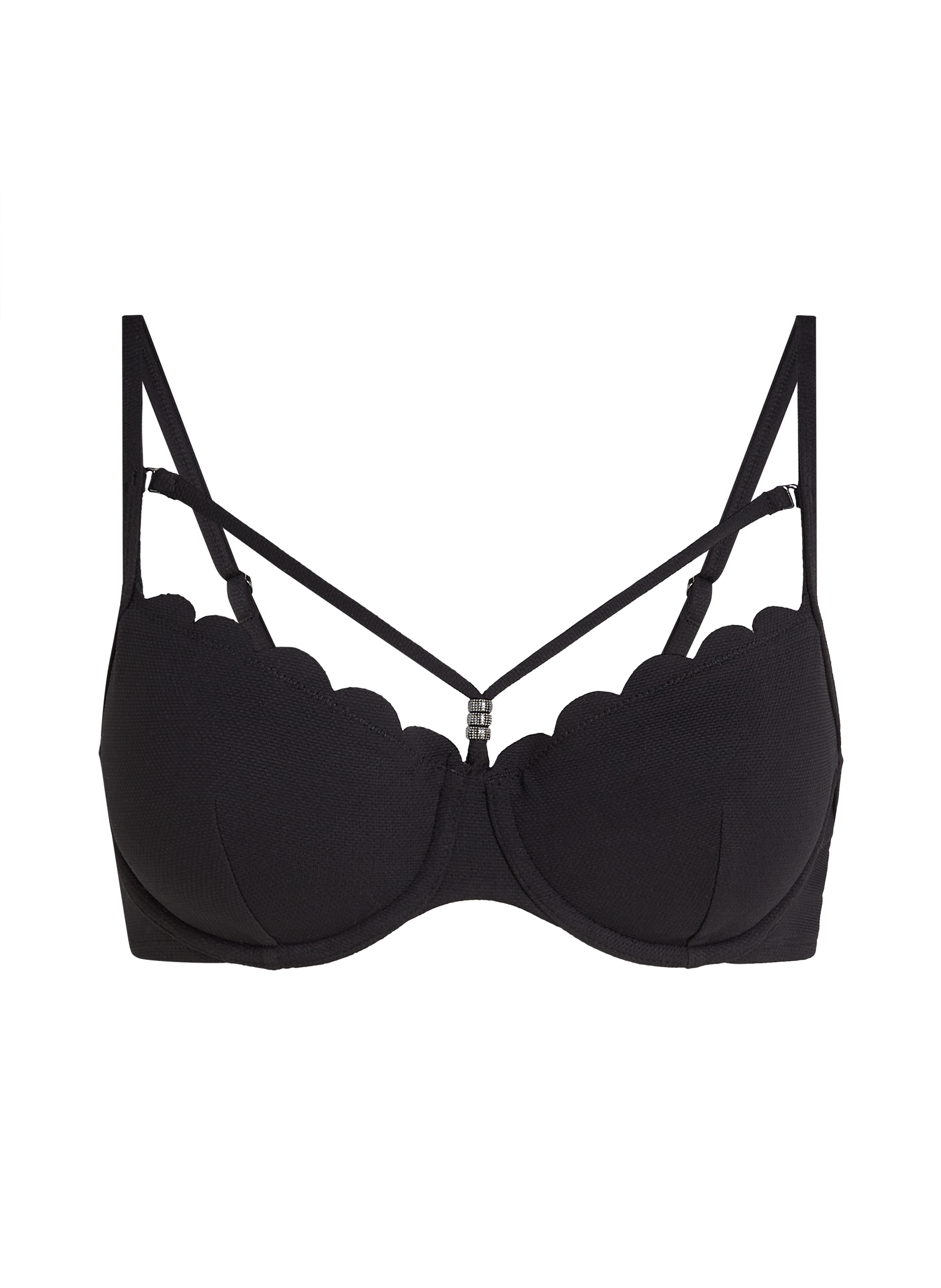 Scallop Padded Underwired Bikini Top, Black, main