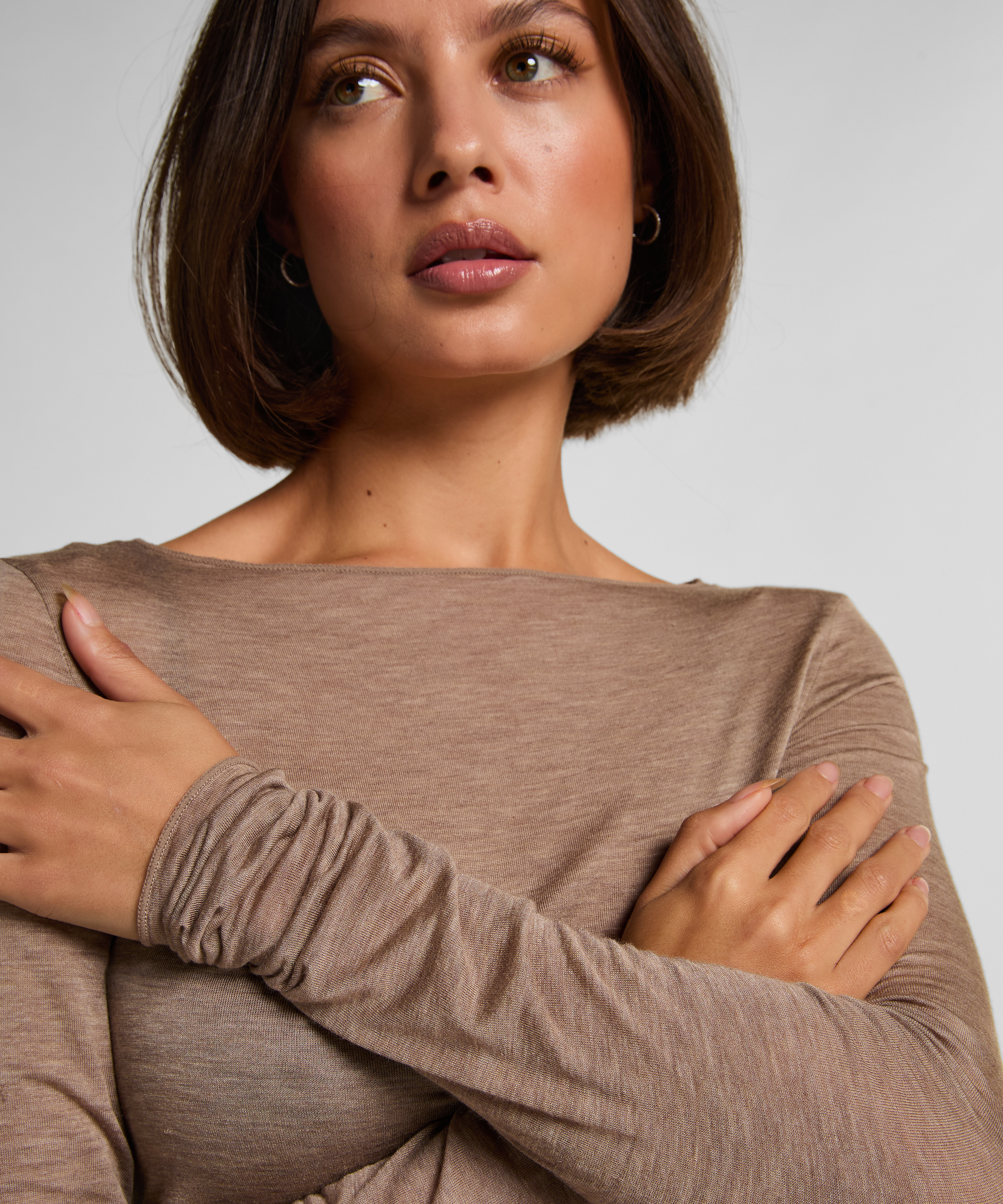 super soft Boatneck shirt with Cashmere, Brown, main