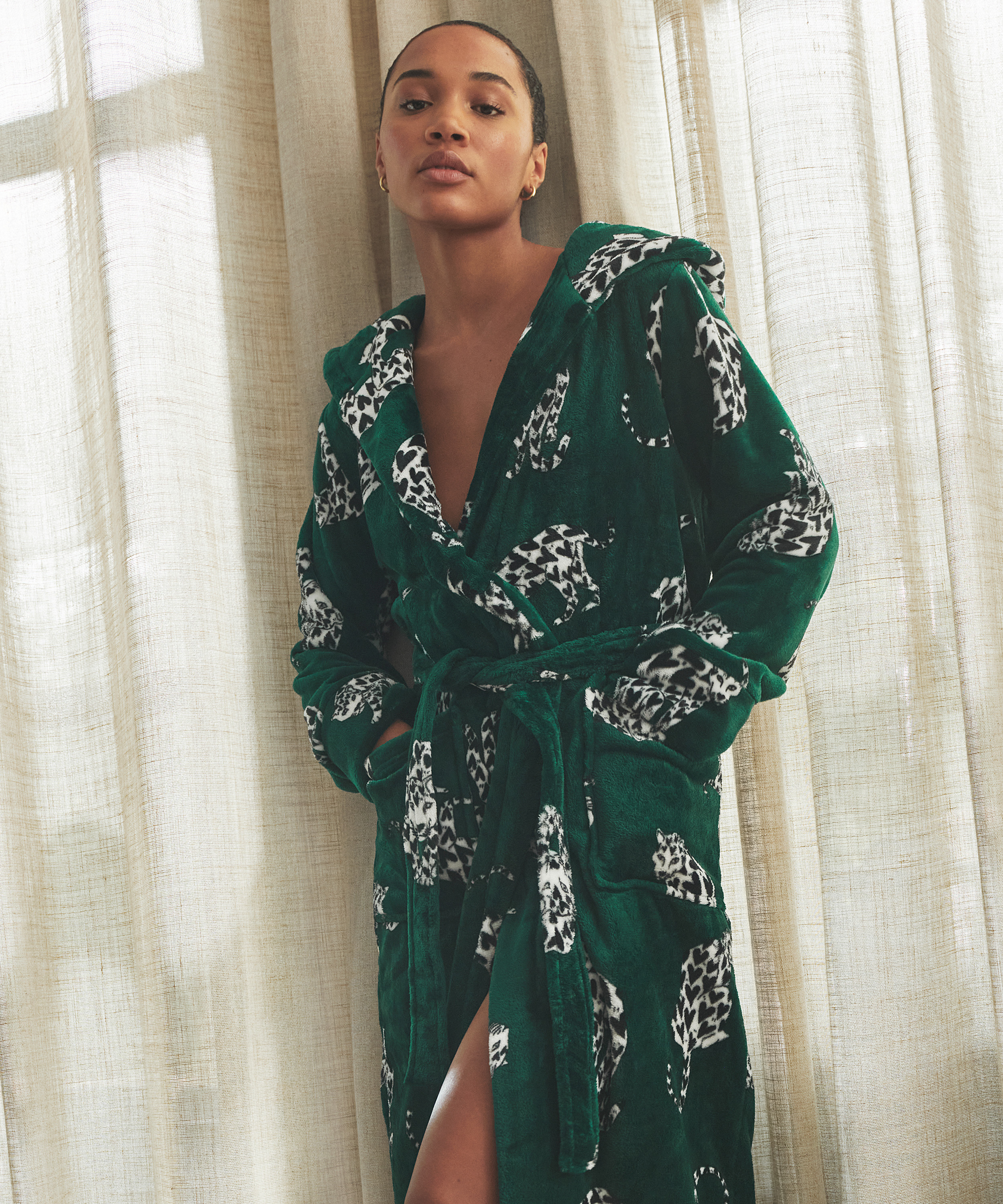 Fleece Bathrobe, Green, main