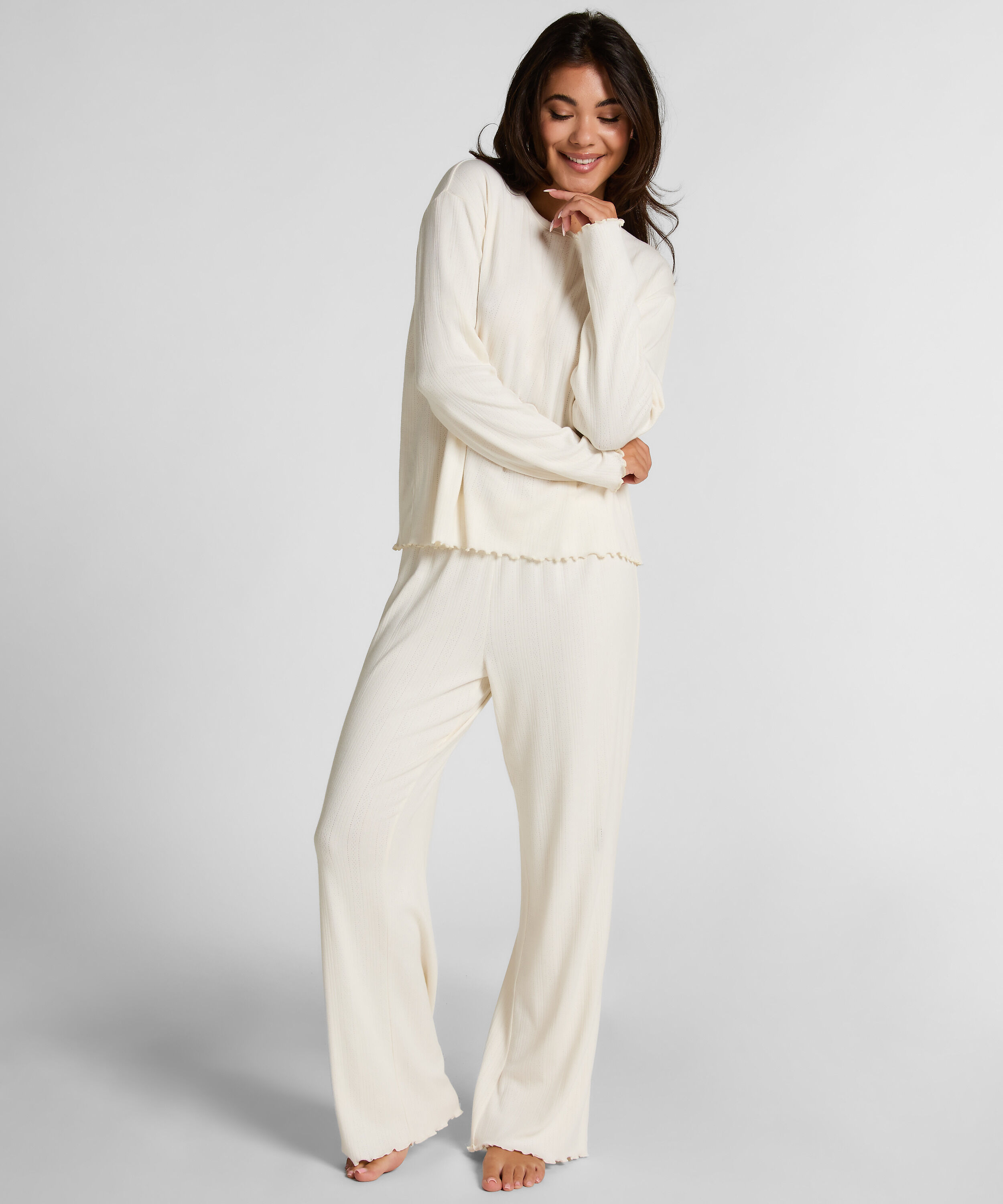 Pyjama Pant Loose Pointelle, White Pyjama Pant Loose Pointelle, White