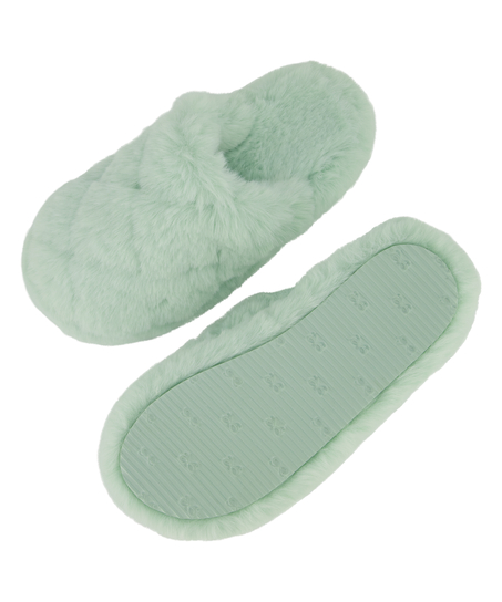 Fake Fur Slippers, Green