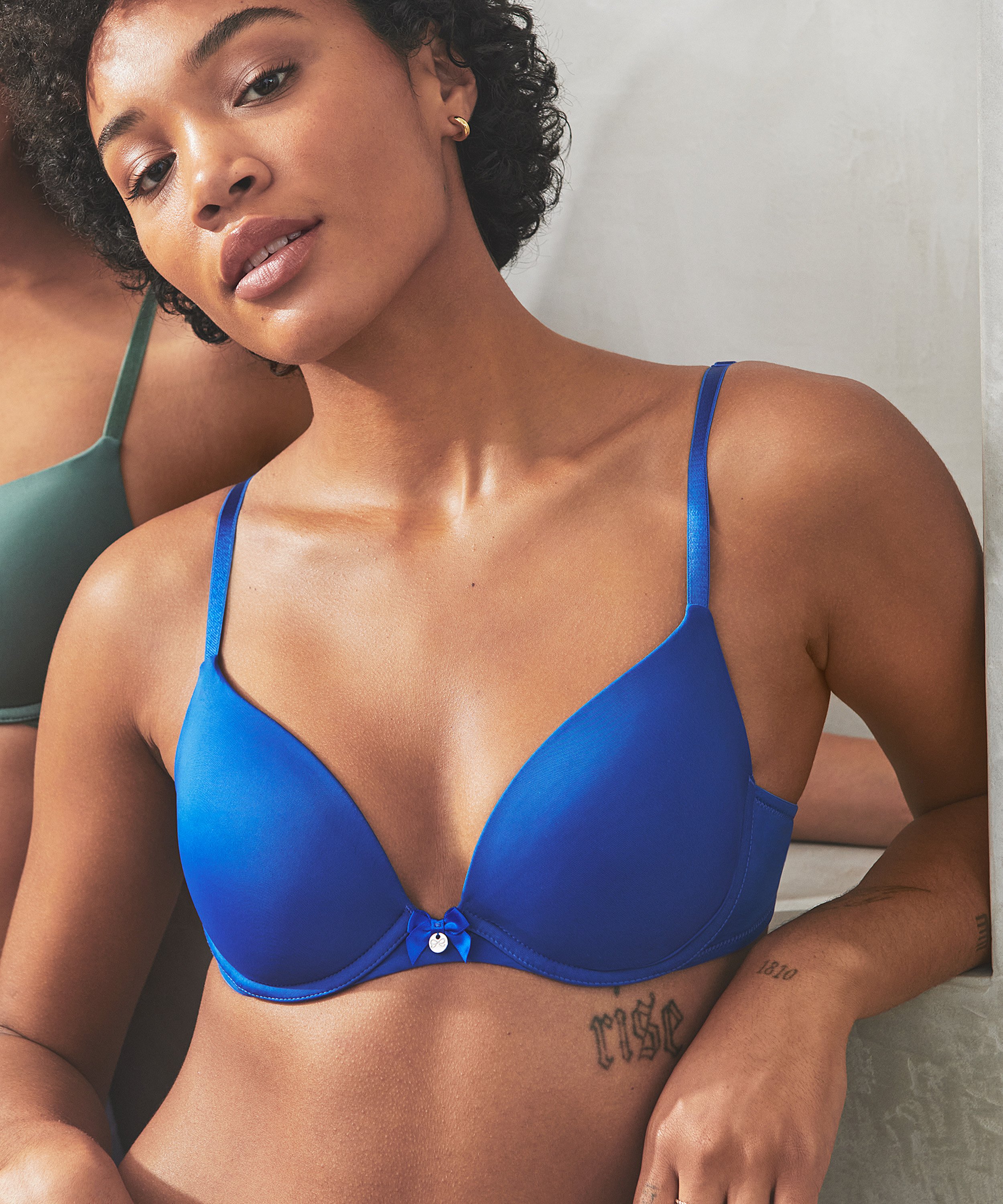 Plunge Padded Underwired Bra, Blue, main