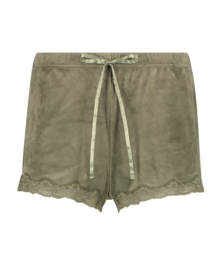 Velvet lace shorts, Green