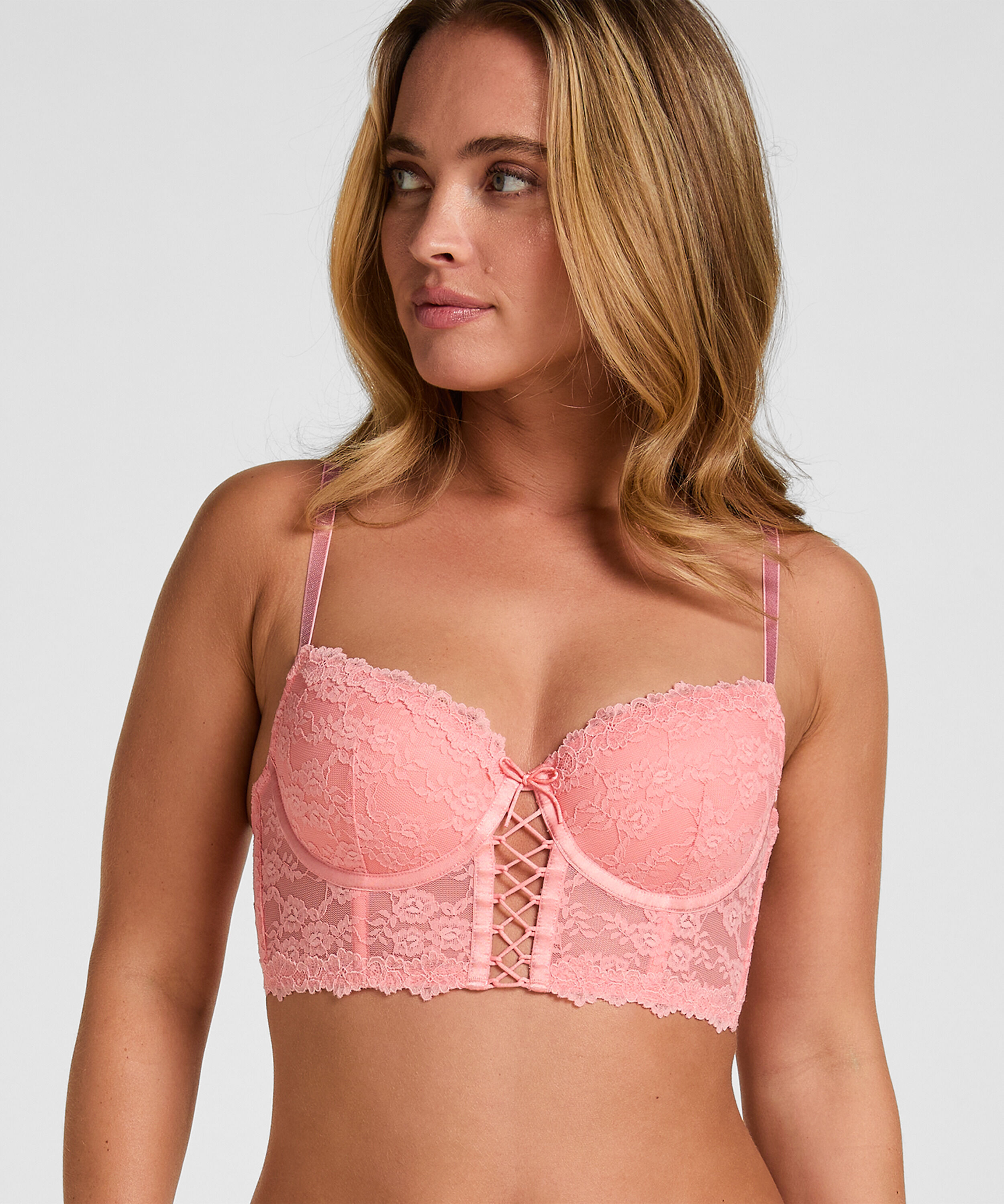 Padded Underwired Longline Bra Aveline, Pink Padded Underwired Longline Bra Aveline, Pink