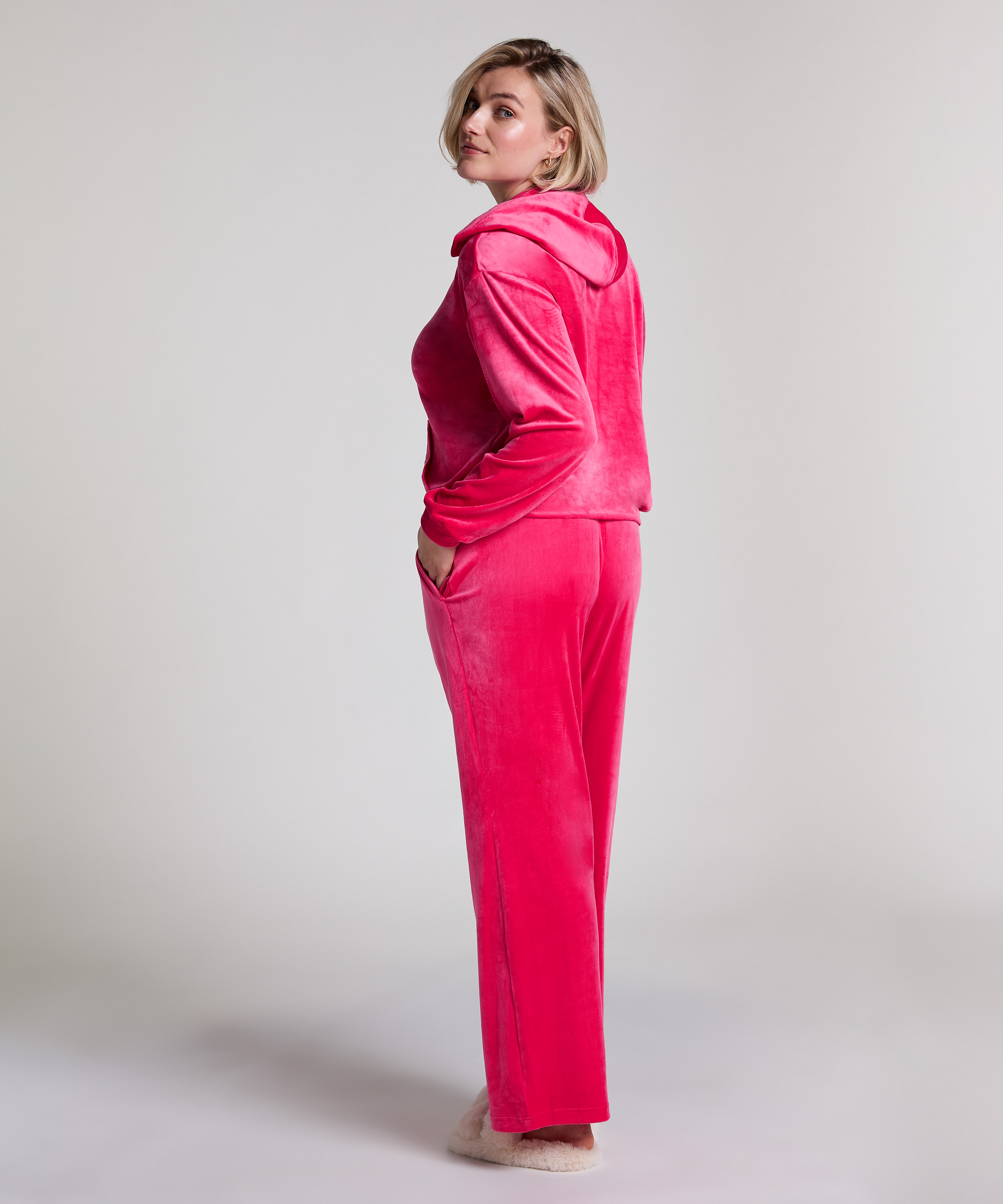 Velour hoodie jacket, Pink, main