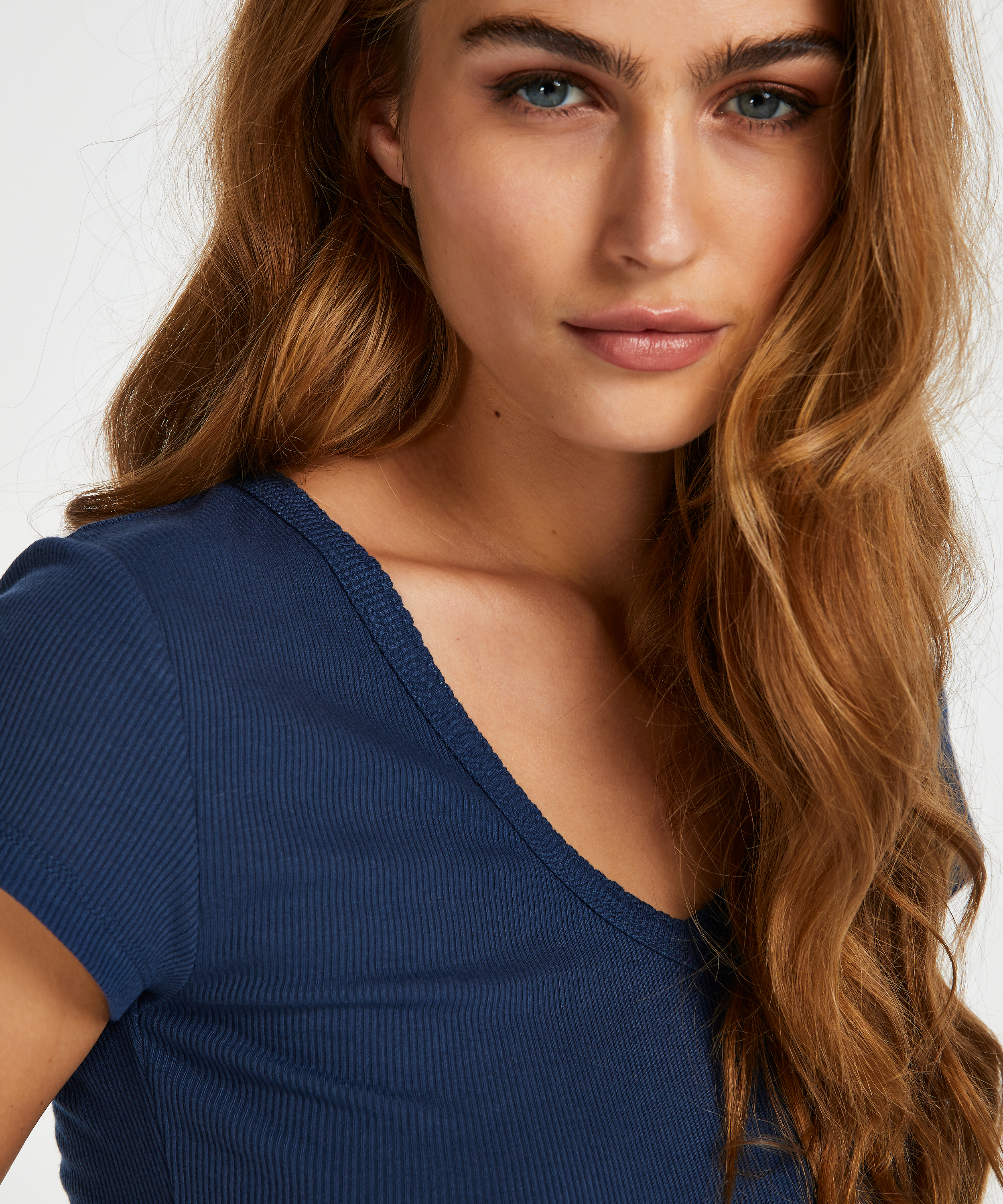 Short sleeve rib pyjama top., Blue, main