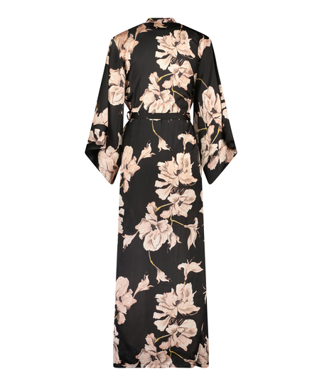 Bloom Satin Kimono, Black