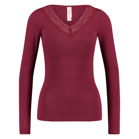 Top v-neck lace, Red