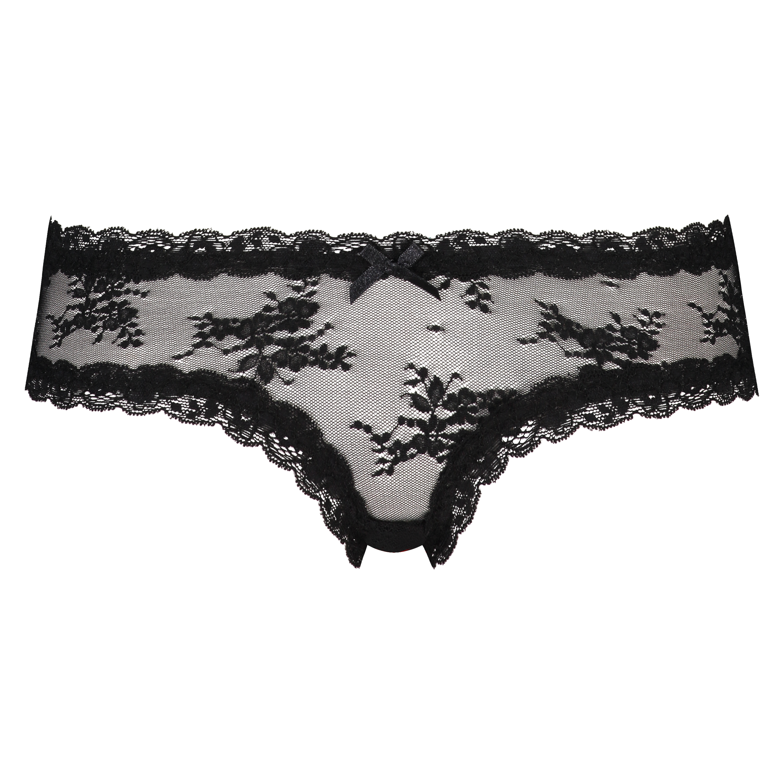 Floral Mesh V-shaped Brazilian Knickers, Black, main