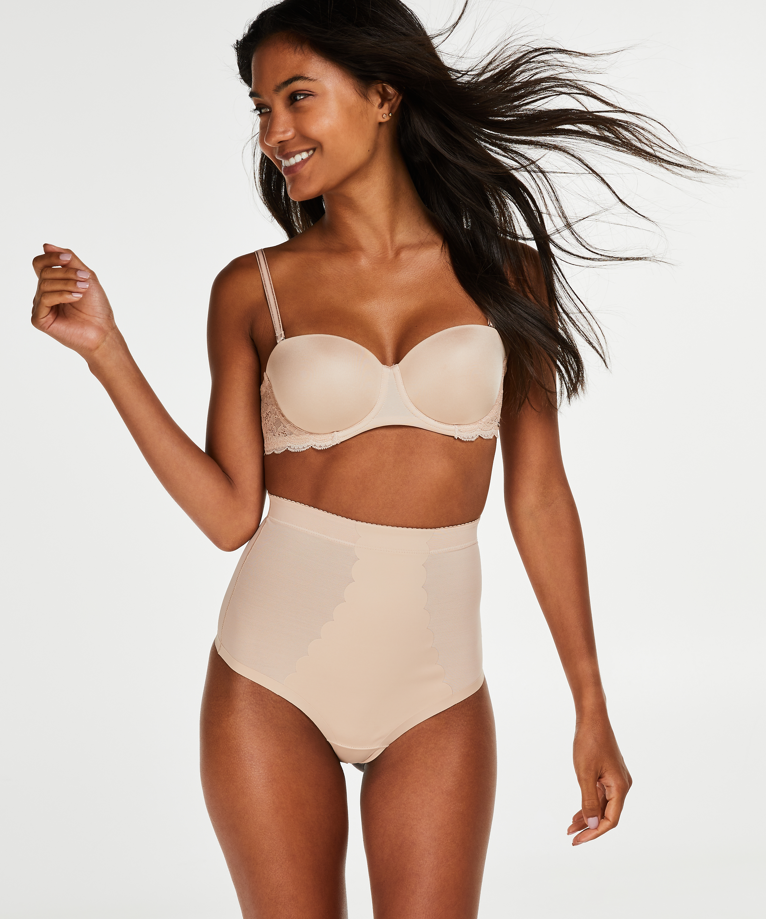 Sculpting scallop high waisted thong - Level 3, Beige, main