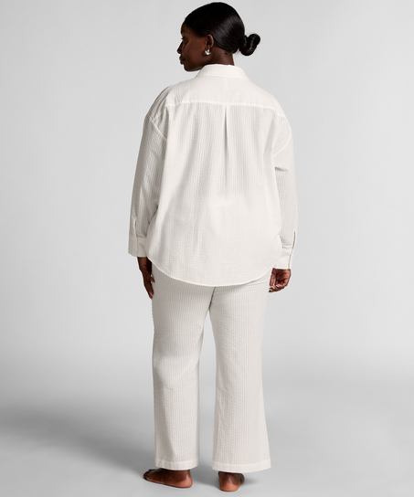 Seersucker Cotton Pyjama Pants, White