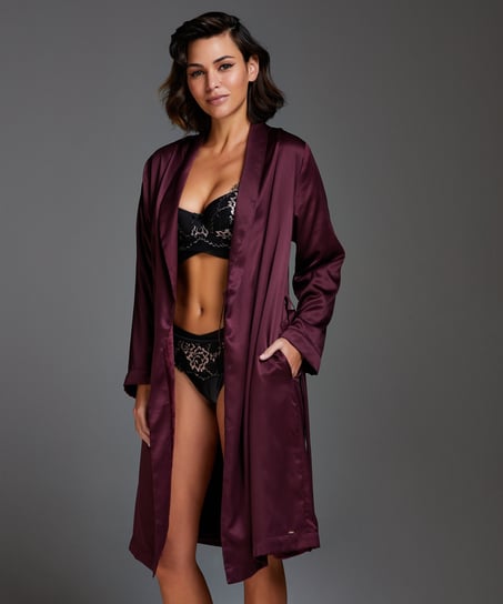 Satin Fleece Bathrobe, Purple