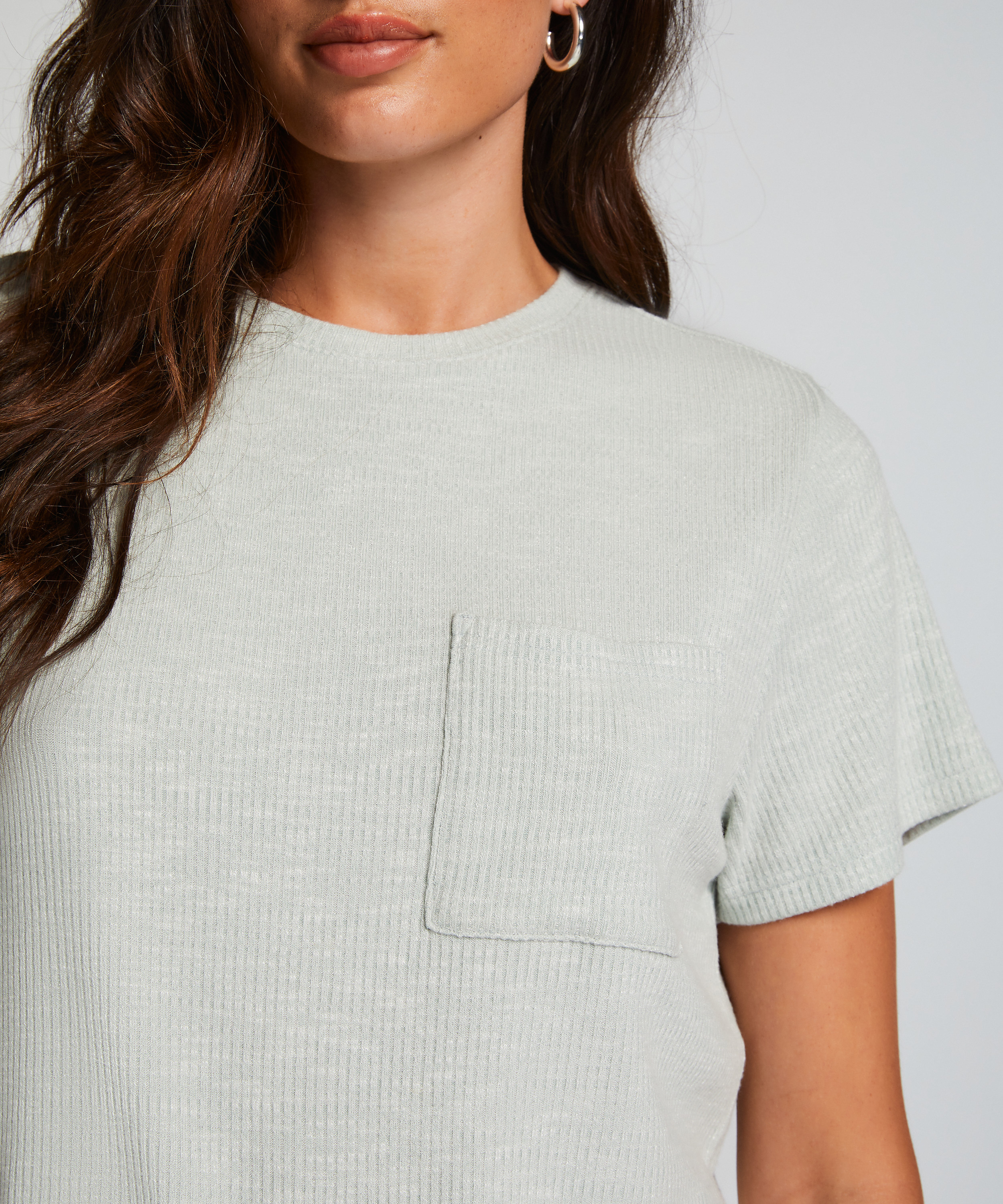 Rib Short-Sleeved Top, Green, main