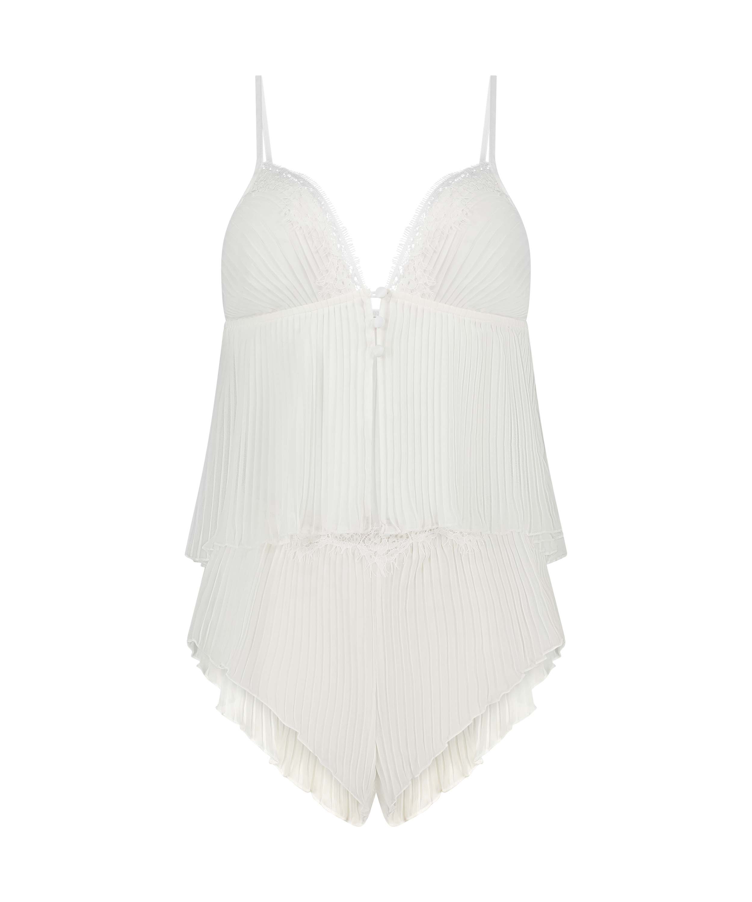 Chiffon Plisse Cami Set, White, main