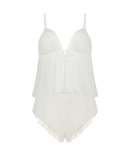 Chiffon Plisse Cami Set, White