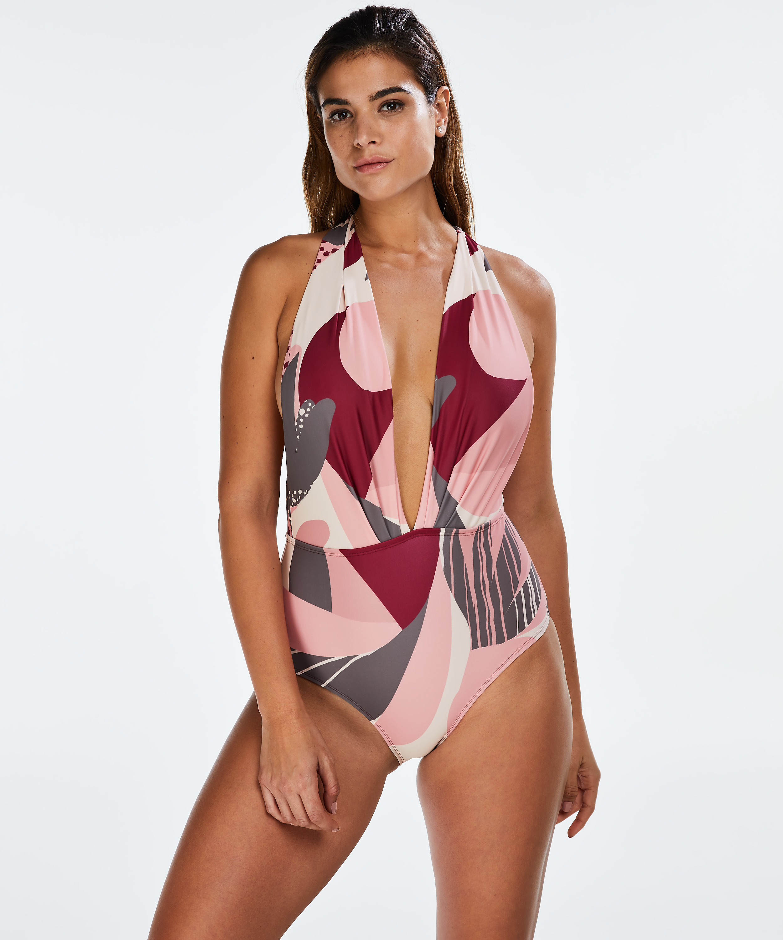 Print Game high leg swimsuit, Pink, main
