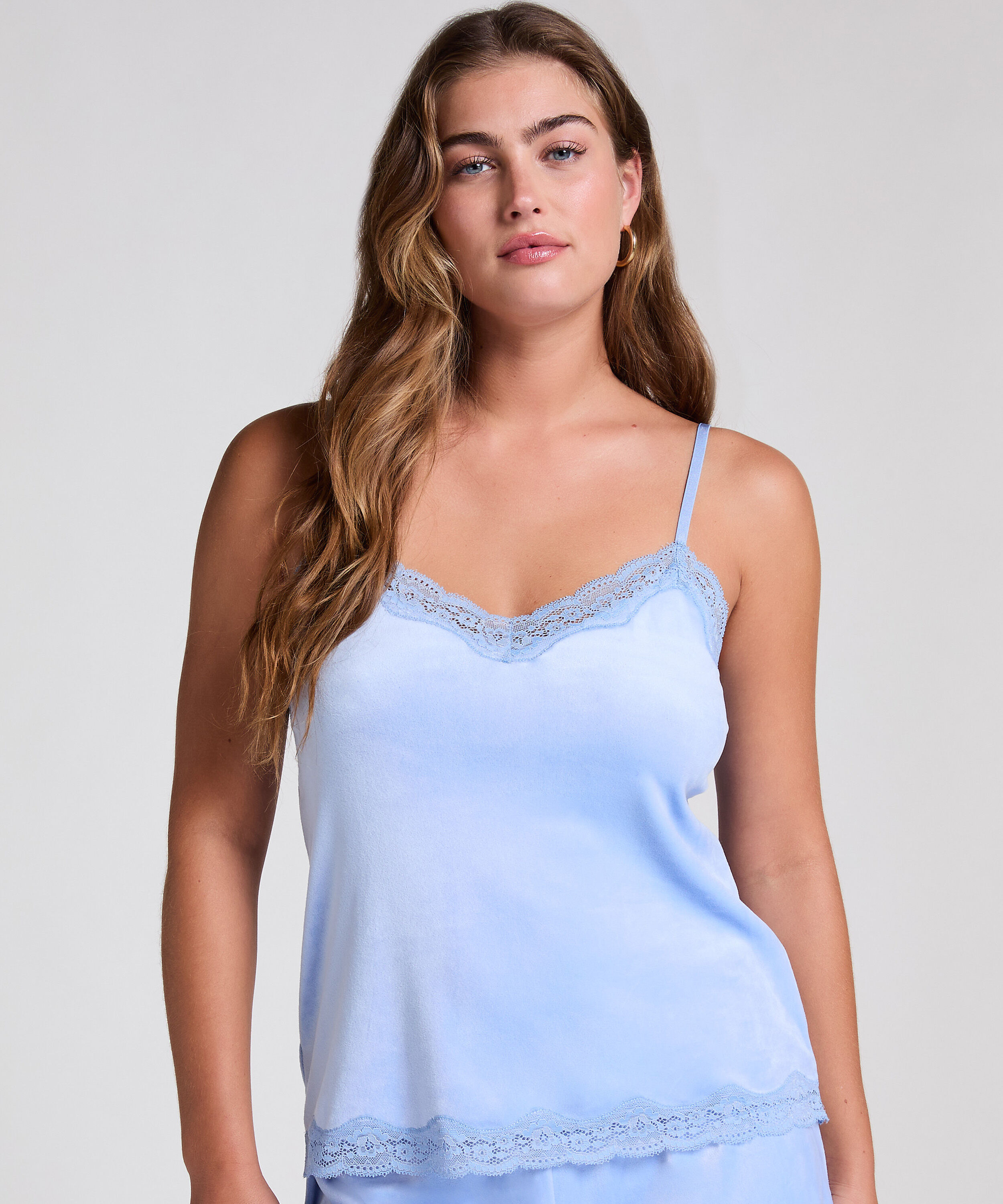 Velours Lace Cami Top, Blue Velours Lace Cami Top, Blue