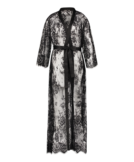 Long Allover Lace Kimono, Black