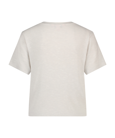 Rib Short-Sleeved Top, Beige