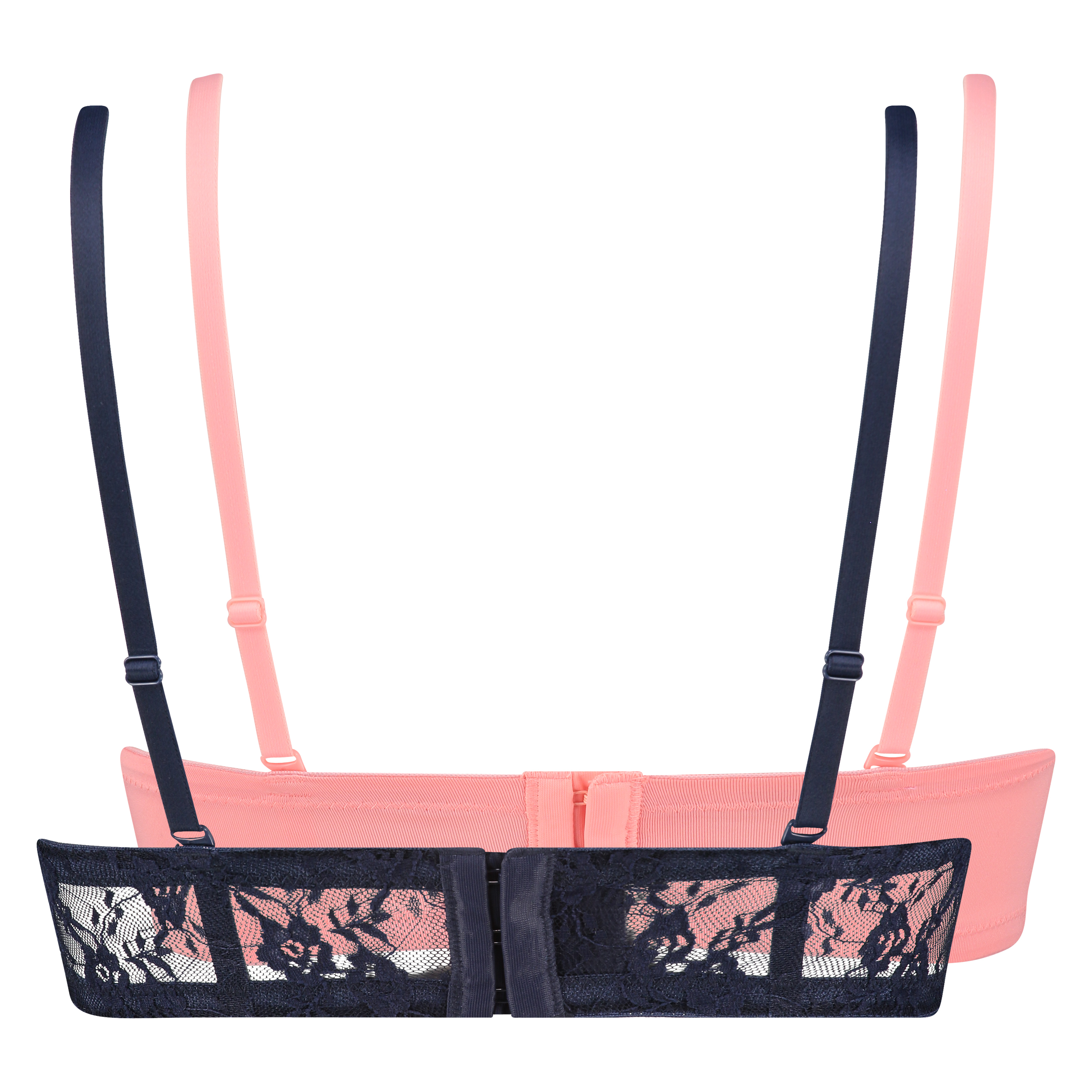 2 Strapless Padded Underwired Bras Lace, Blue, main