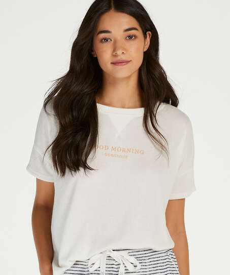 Short sleeve pyjama top in brushed jersey, White