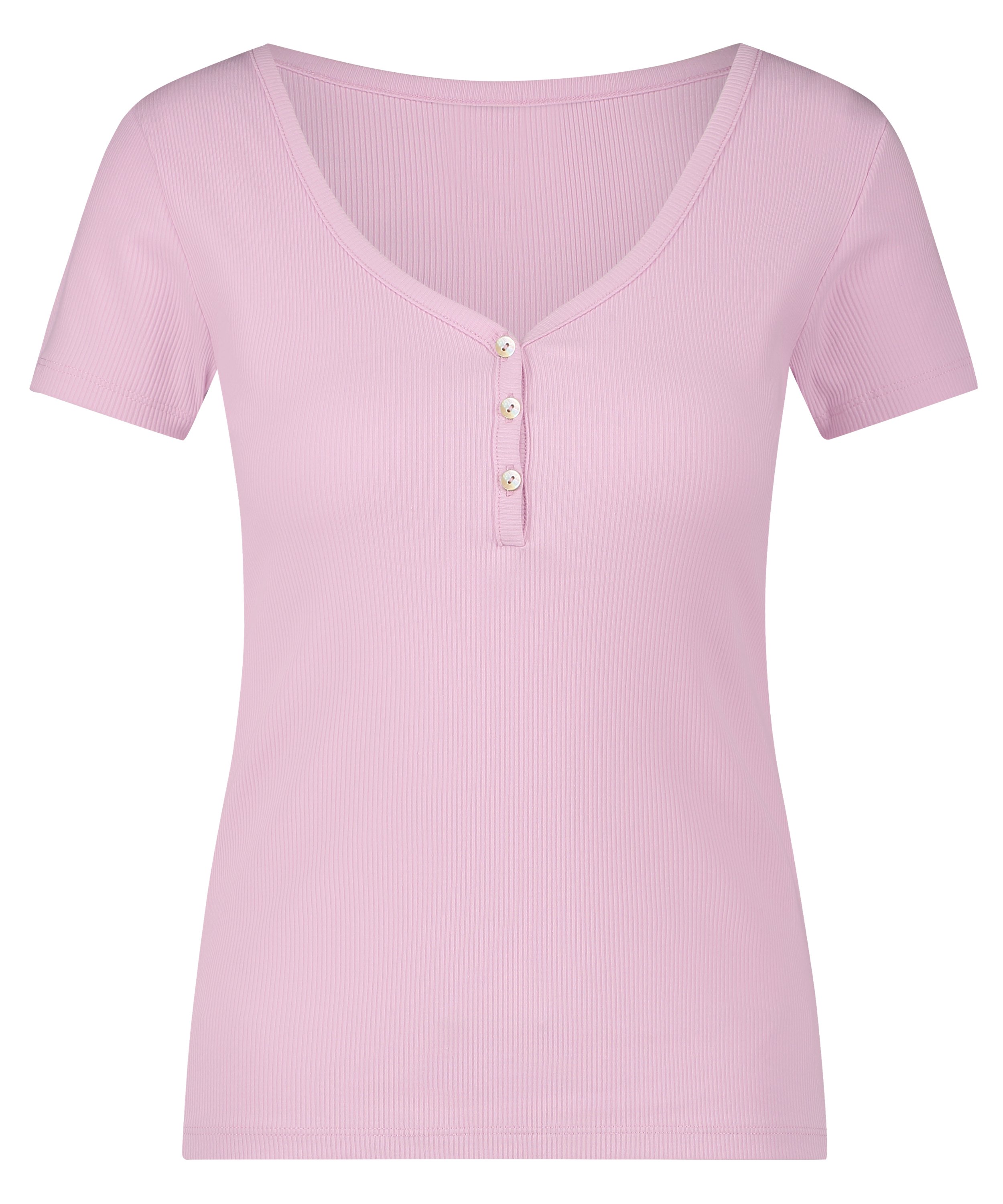 Rib Short-Sleeved Top, Pink, main