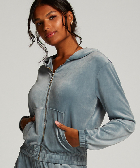 Velour hoodie jacket, Blue