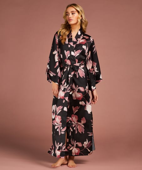 Bloom Satin Kimono, Black