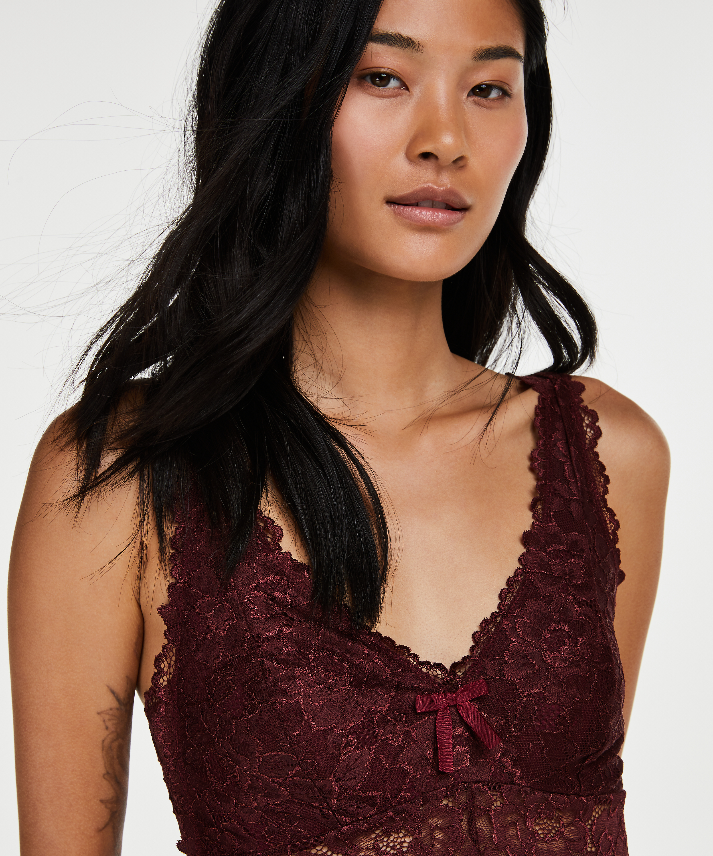 Long slip dress Modal lace, Red, main