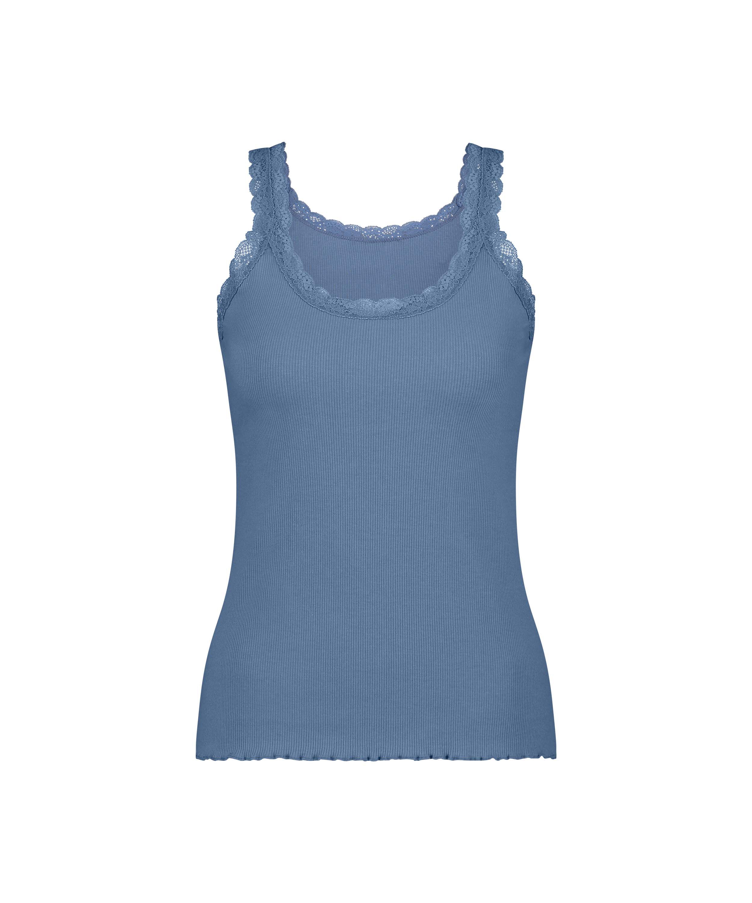 Ribbed Lace Singlet, Blue
