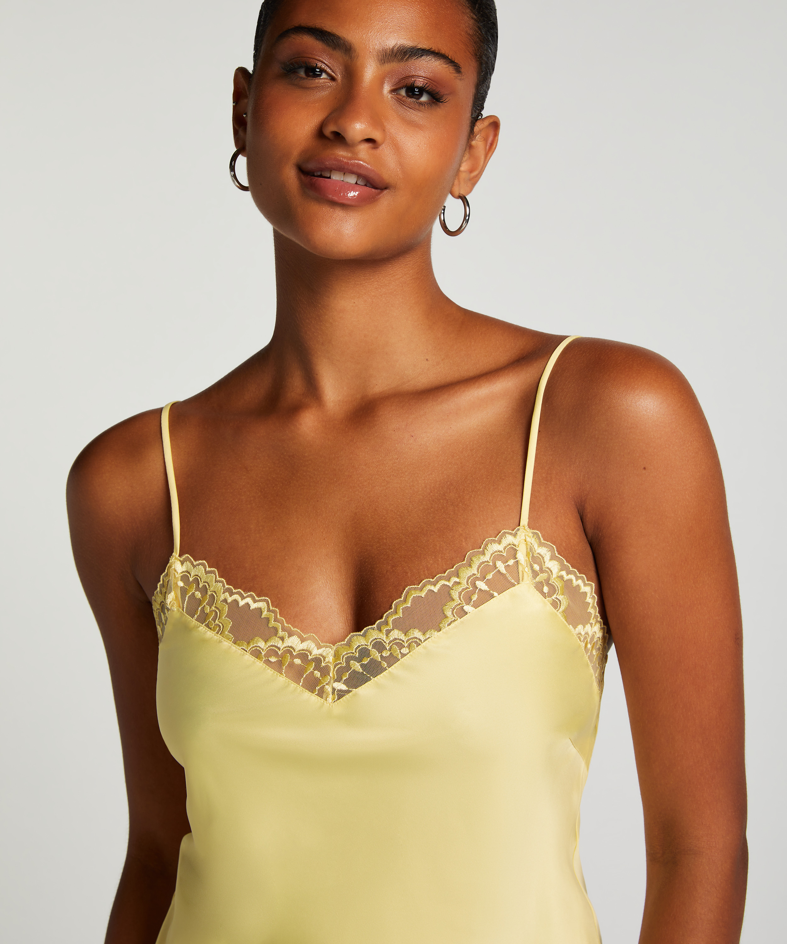 Satin Lace cami top, Yellow, main