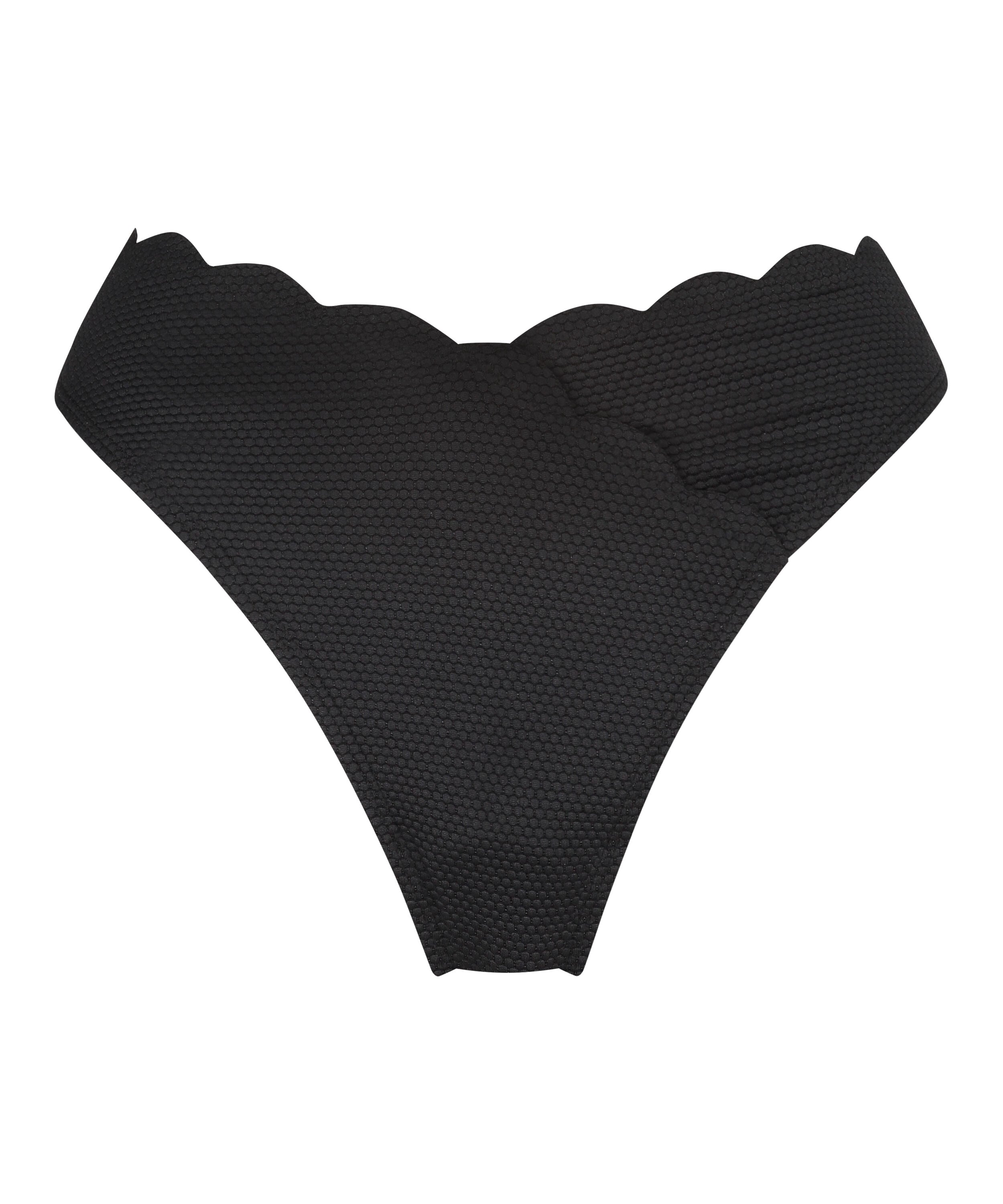 Scallop High-Leg Bikini Bottoms, Black Scallop High-Leg Bikini Bottoms, Black