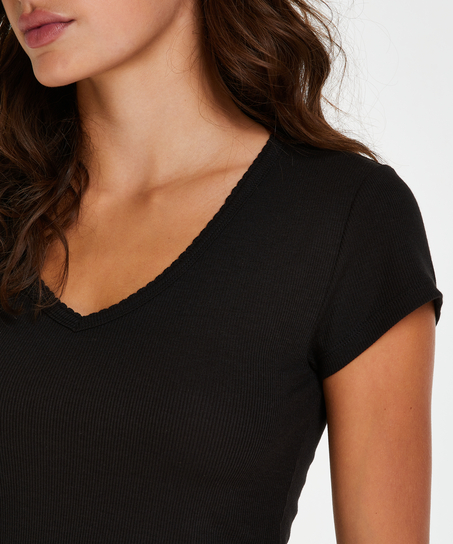 Short sleeve rib pyjama top., Black