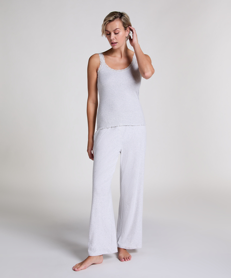 Ribbed Lace Singlet, Beige