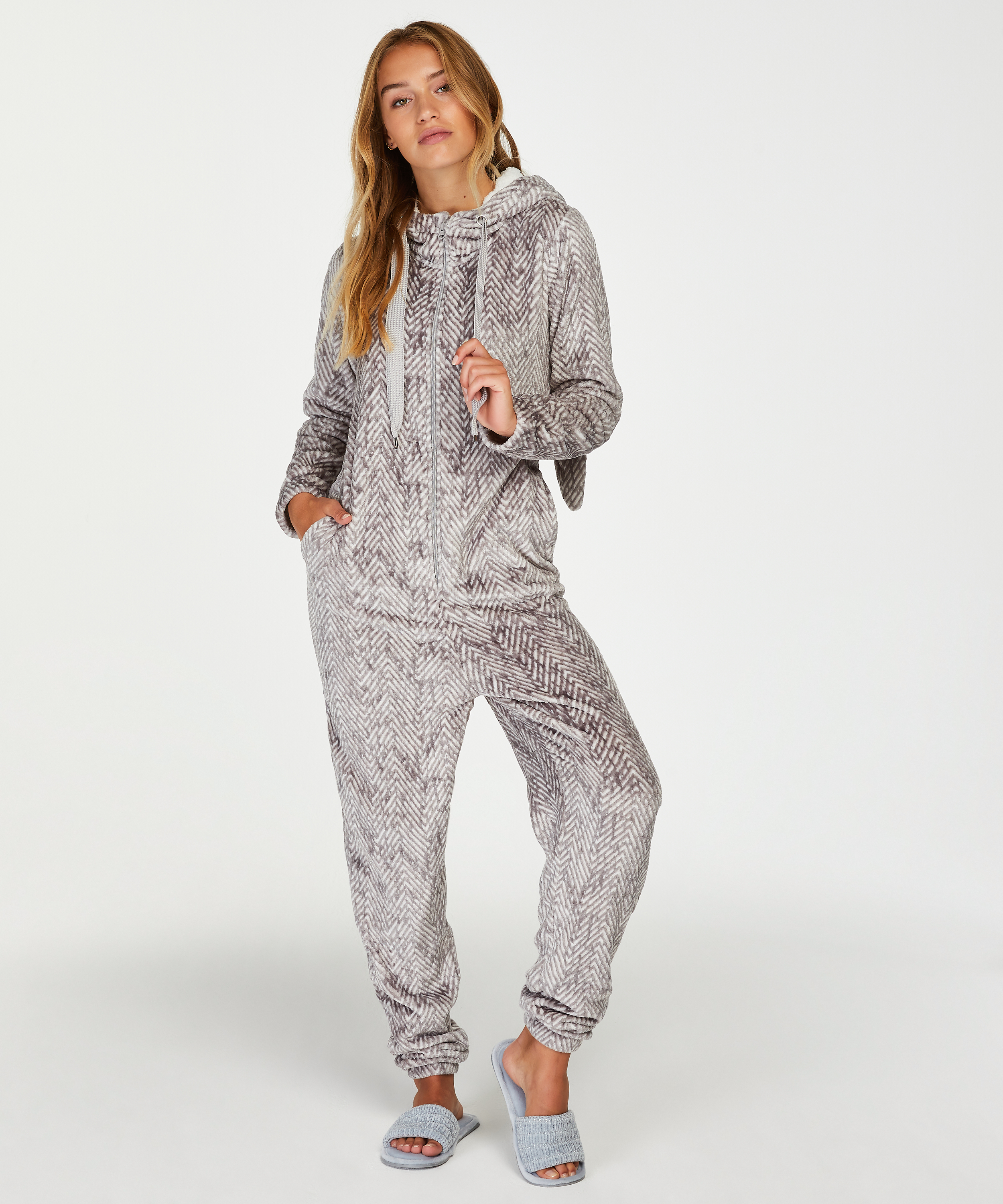 Flannel Fleece Onesie, Grey, main