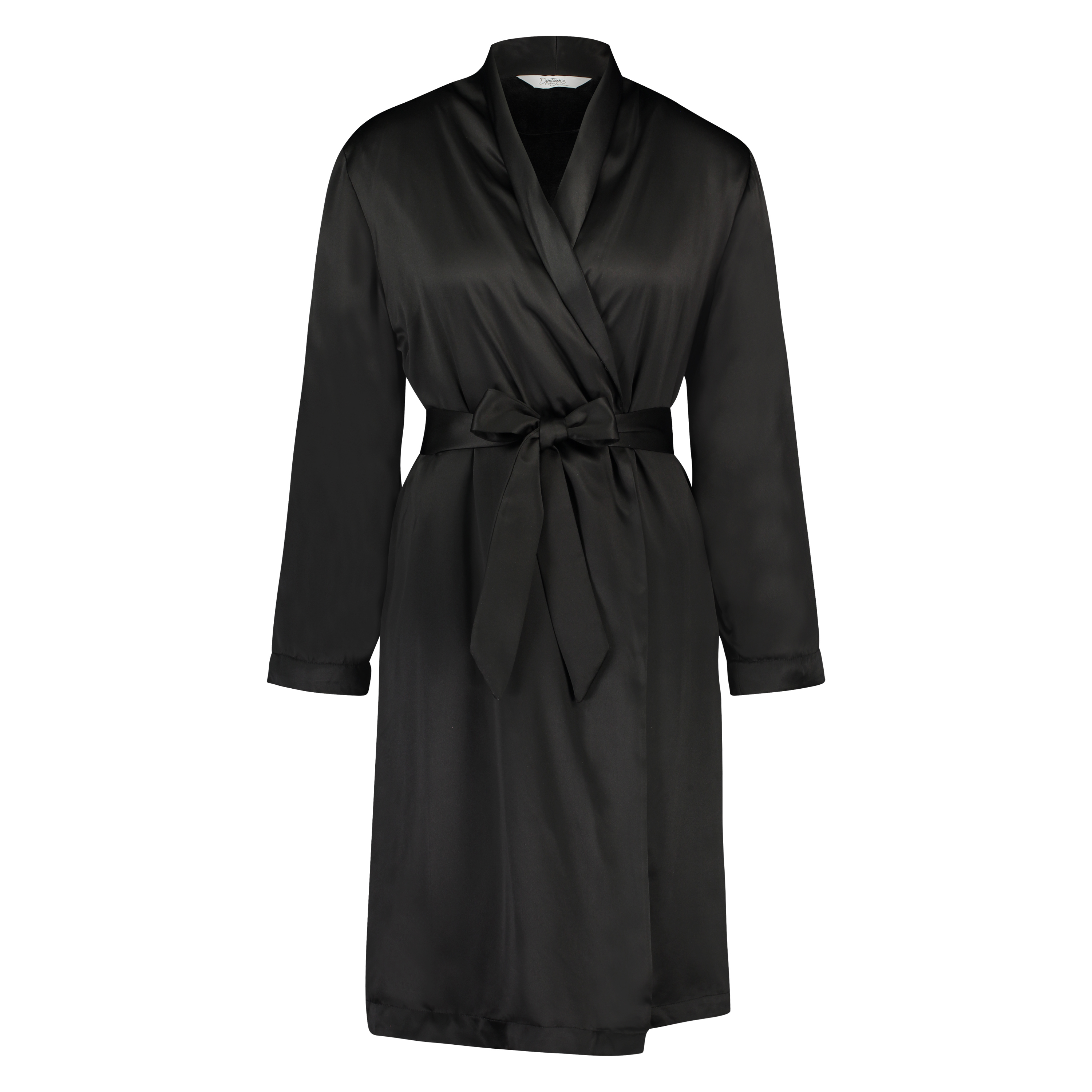 Doutzen satin velvet bathrobe, Black, main
