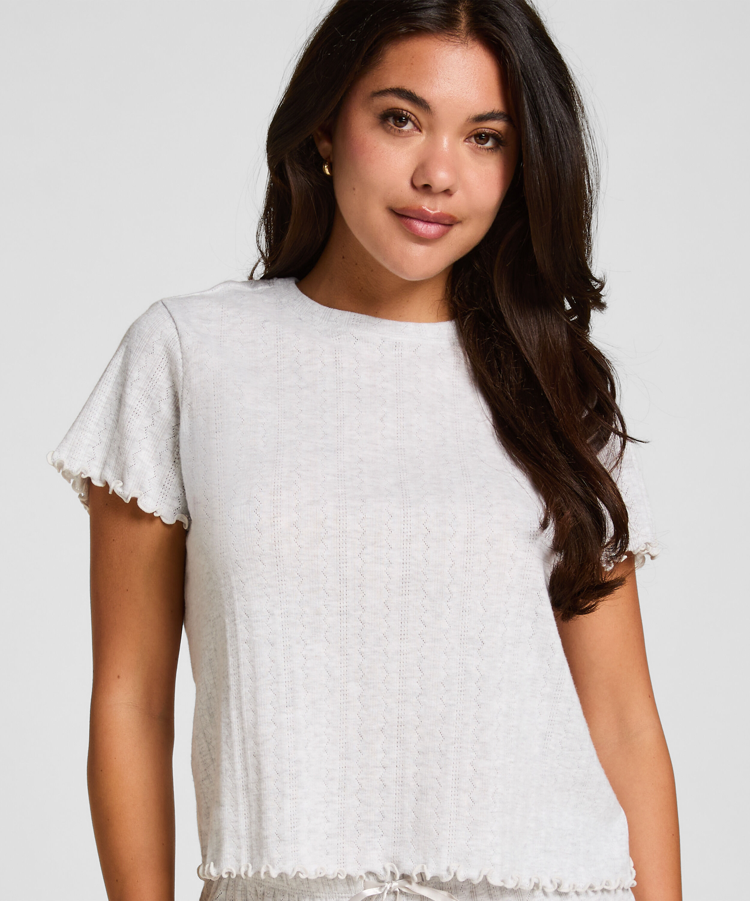Loose-Fitting Short-Sleeved Pyjama Top, Beige