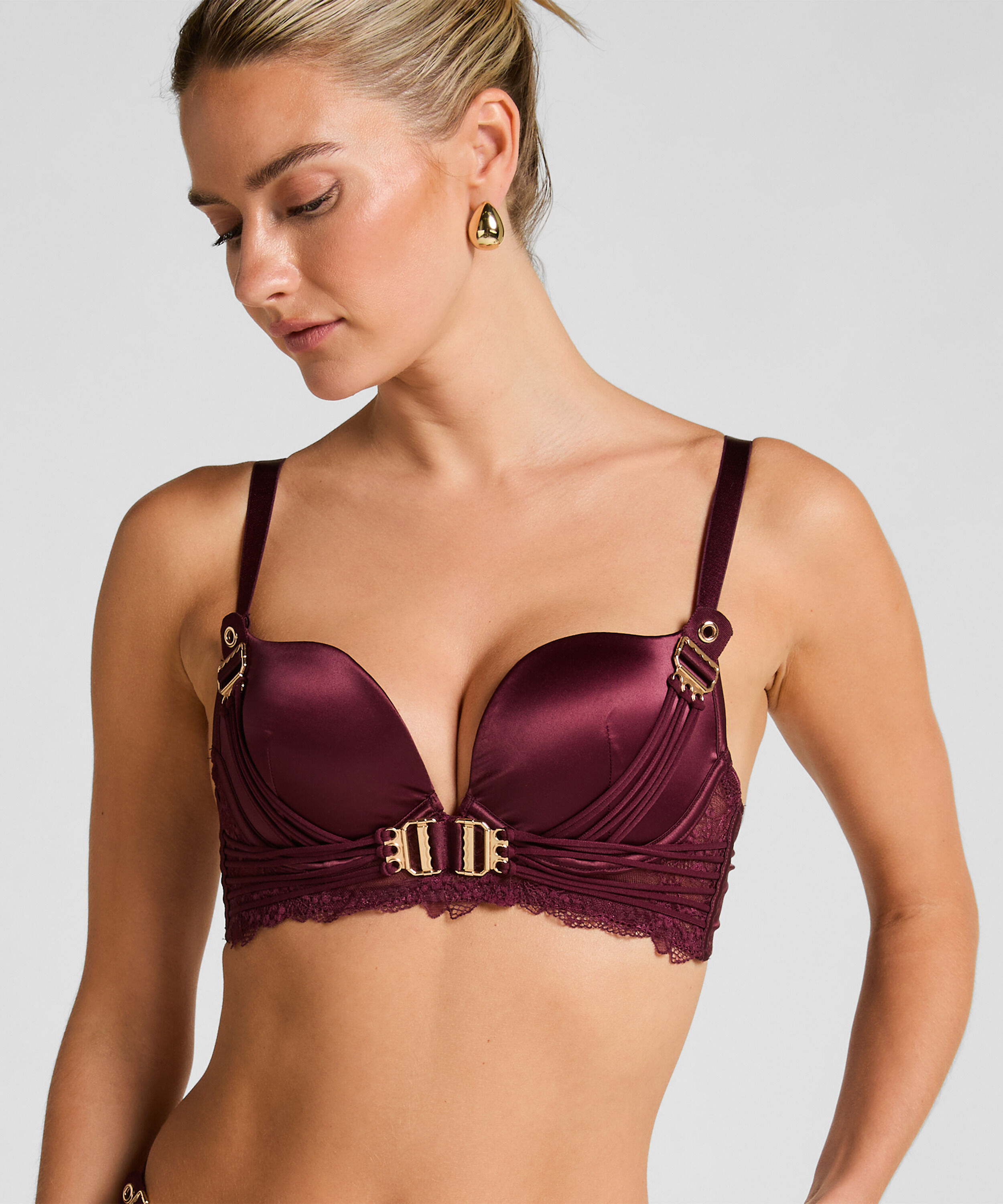 Avela Padded Underwired Longline Push-Up Bra, Red Avela Padded Underwired Longline Push-Up Bra, Red