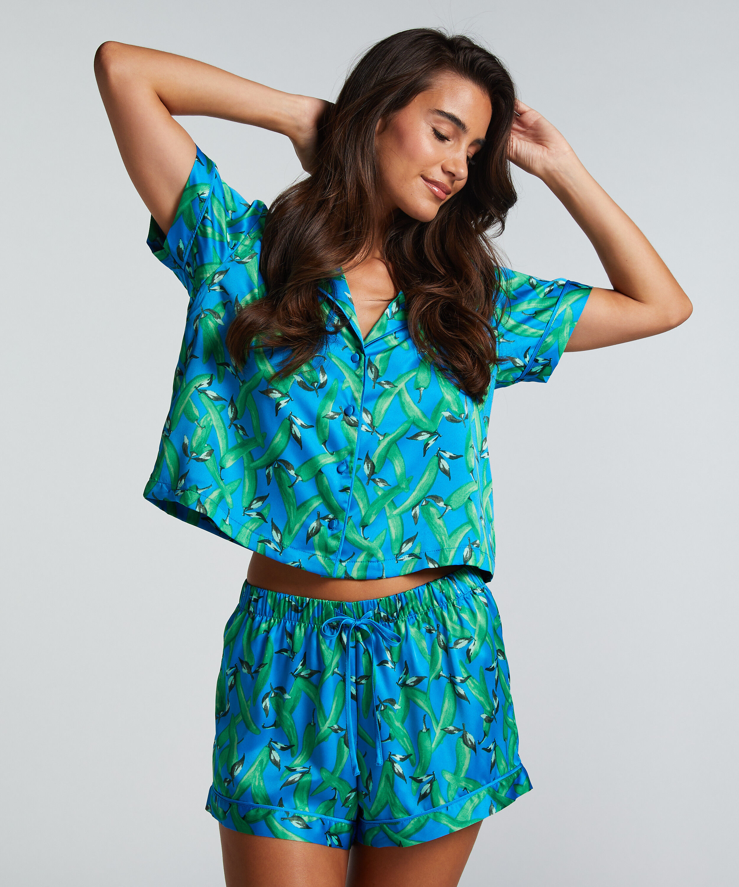 Satin pyjama shorts, Blue