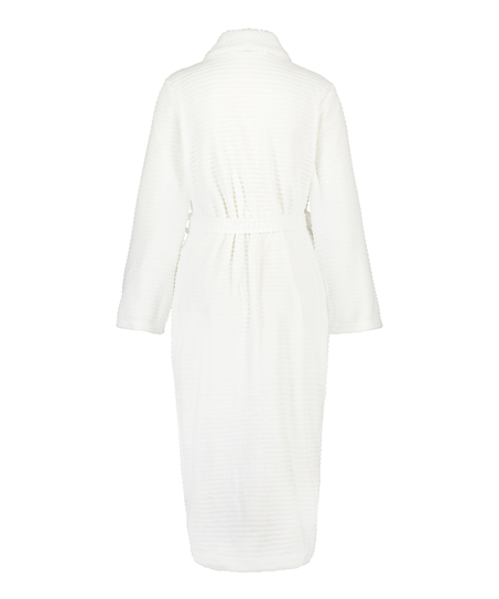 Long Fleece Ribbed Bathrobe, White