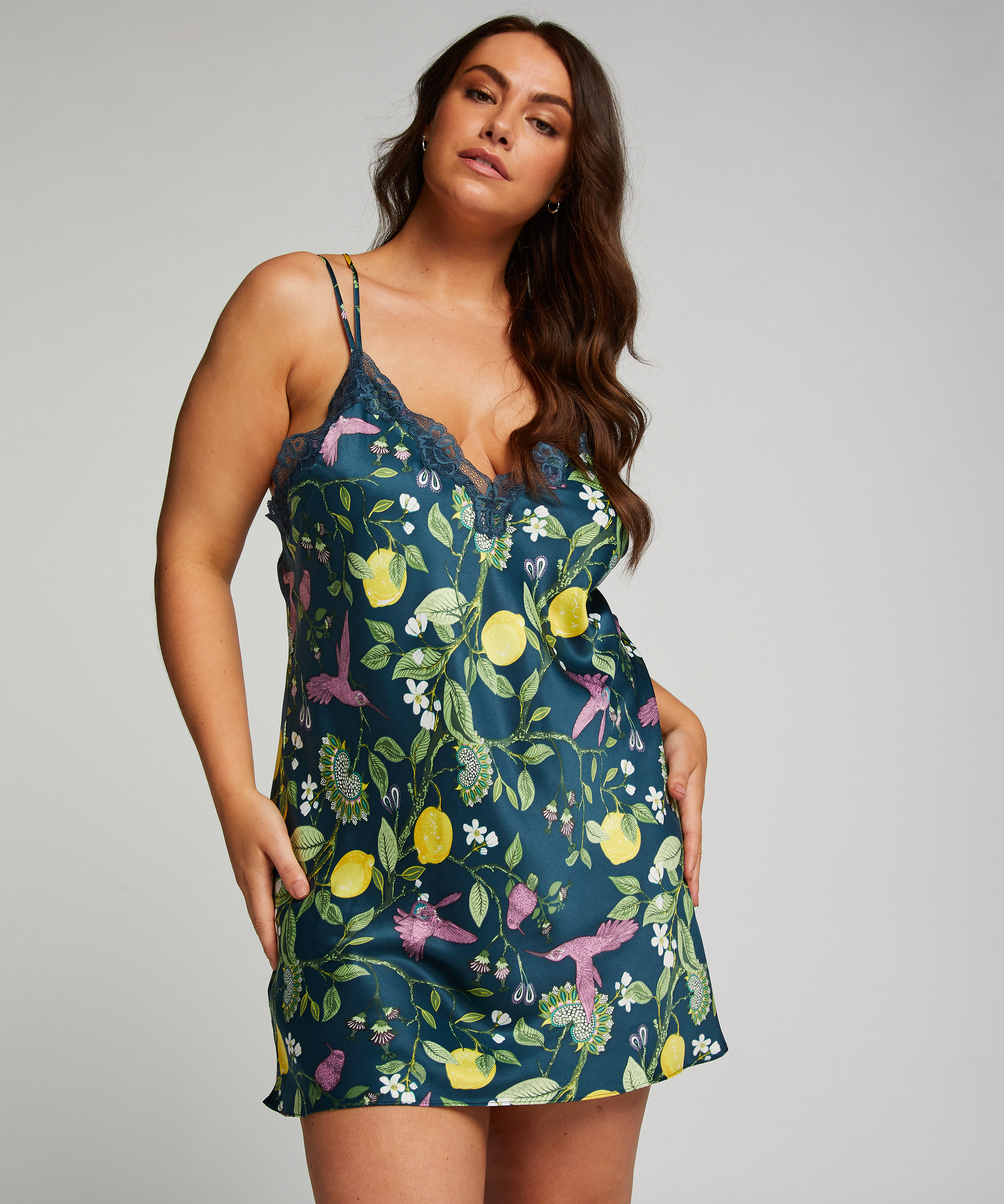 Satin slipdress, Blue, main