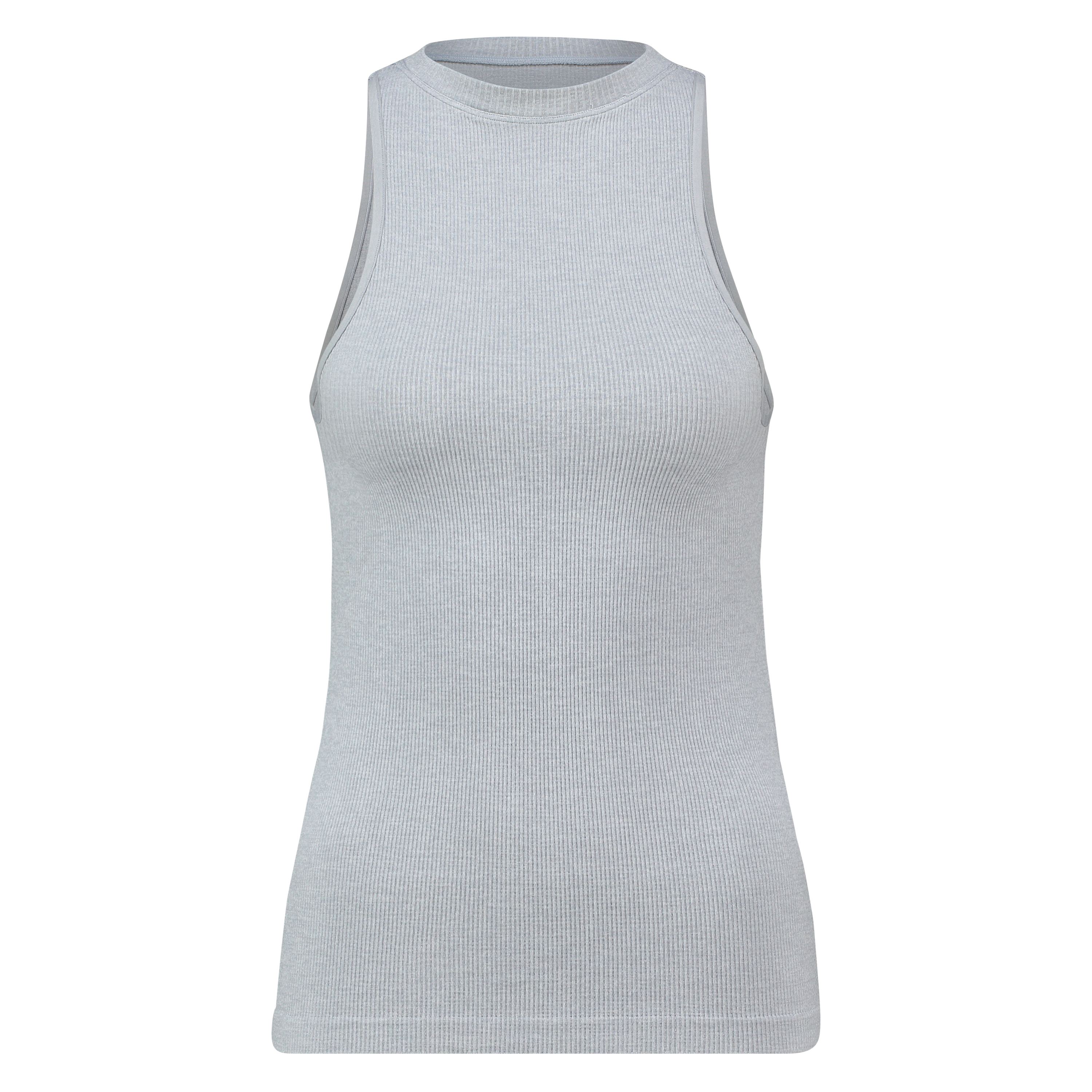 Seamless high neck rib top, Grey, main