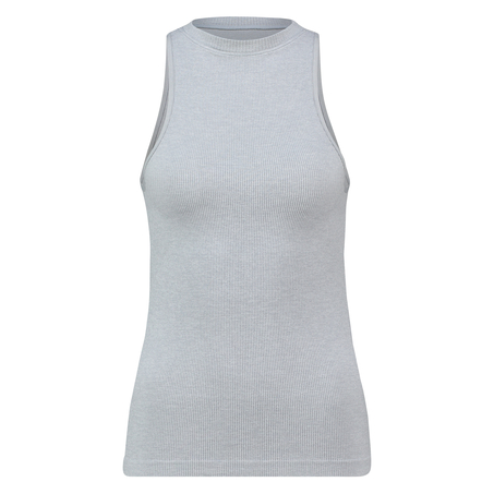 Seamless high neck rib top, Grey