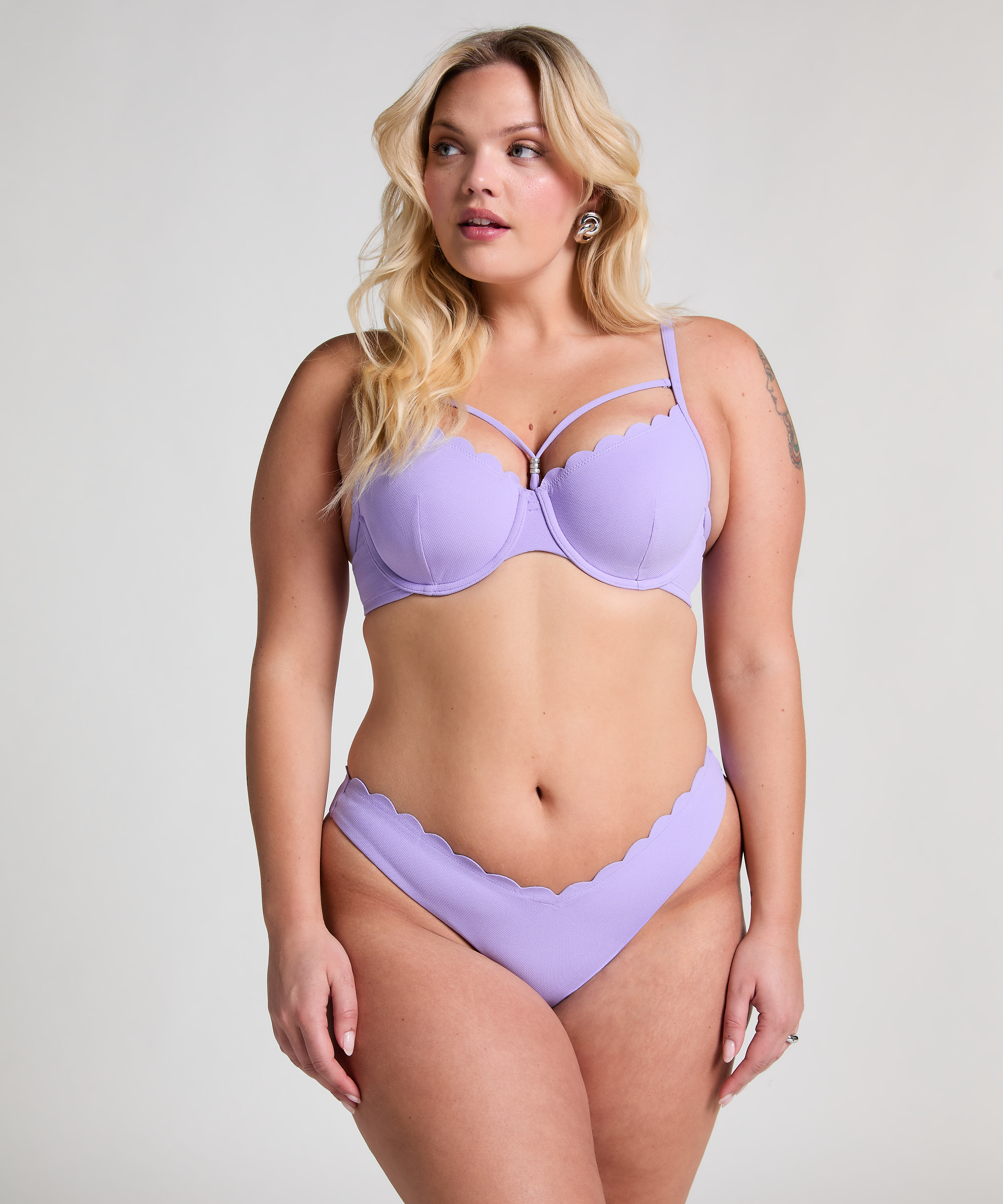 Scallop High-Leg Bikini Bottoms, Purple, main