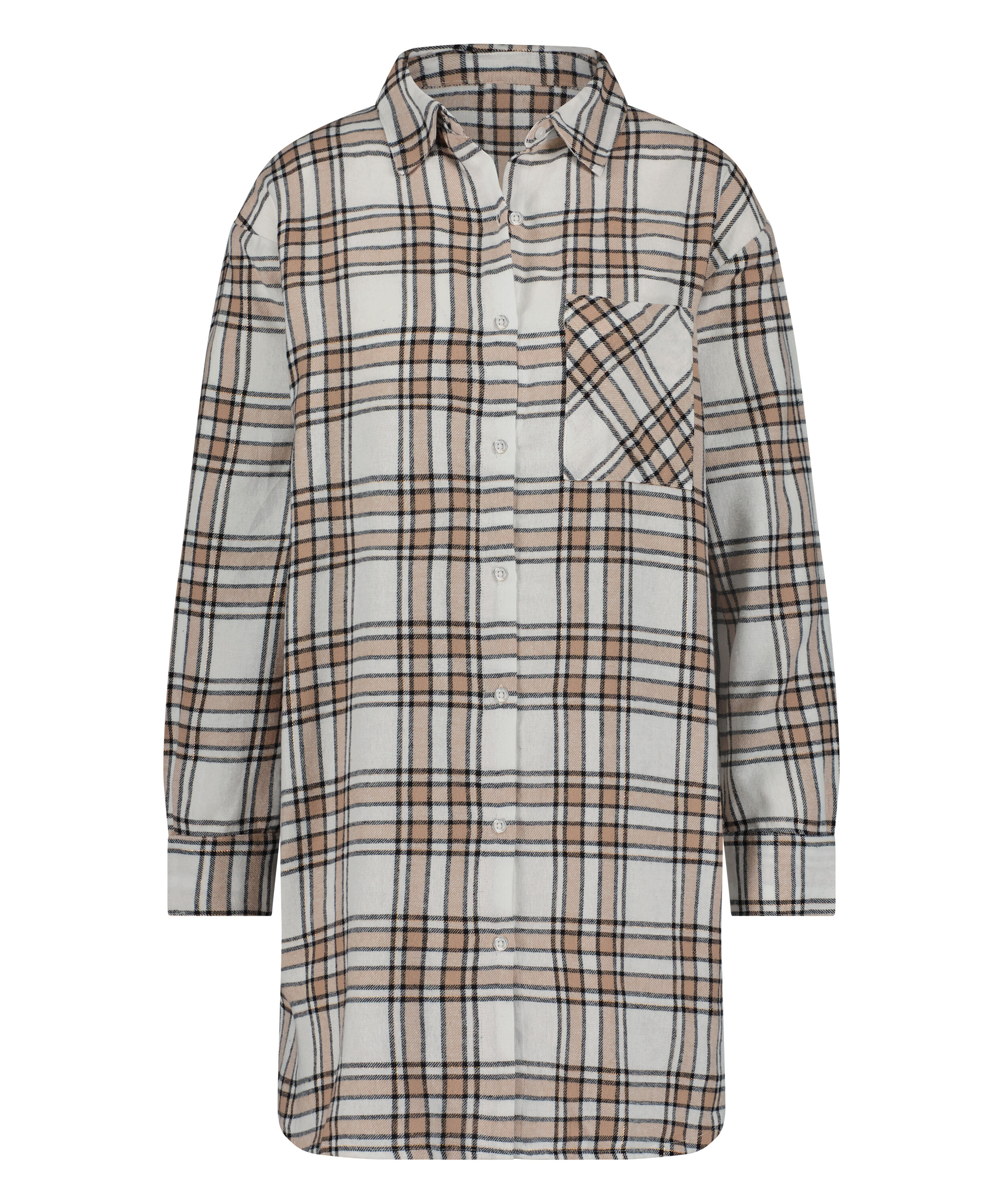 Boyfriend Check Nightshirt, Beige