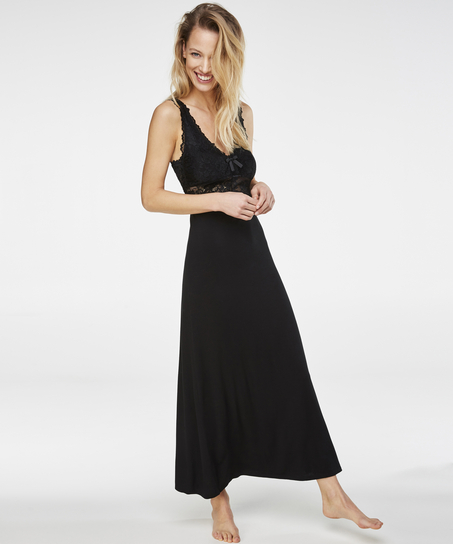 Long slip dress Modal lace, Black